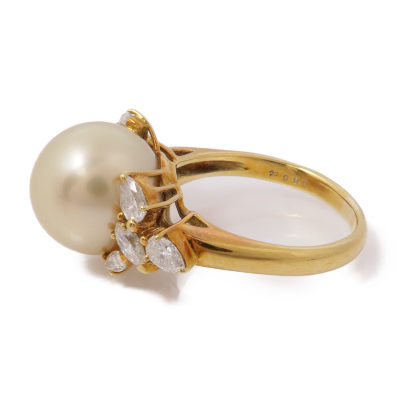 JEWELRY Pearl Diamond Ring 18K Gold US#7