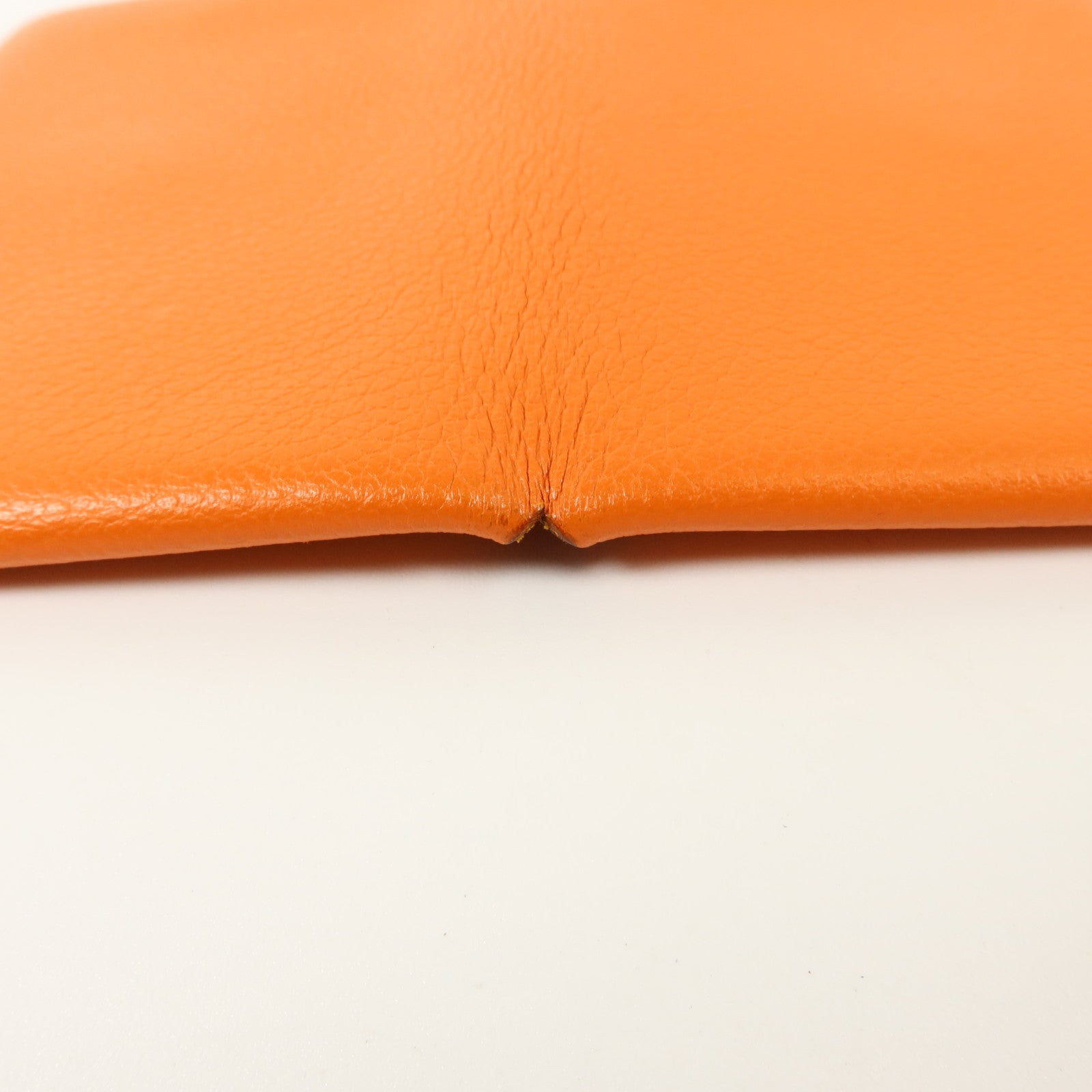 HERMES Mysore皮革Calvi Card Holder銀扣卡片套Orange