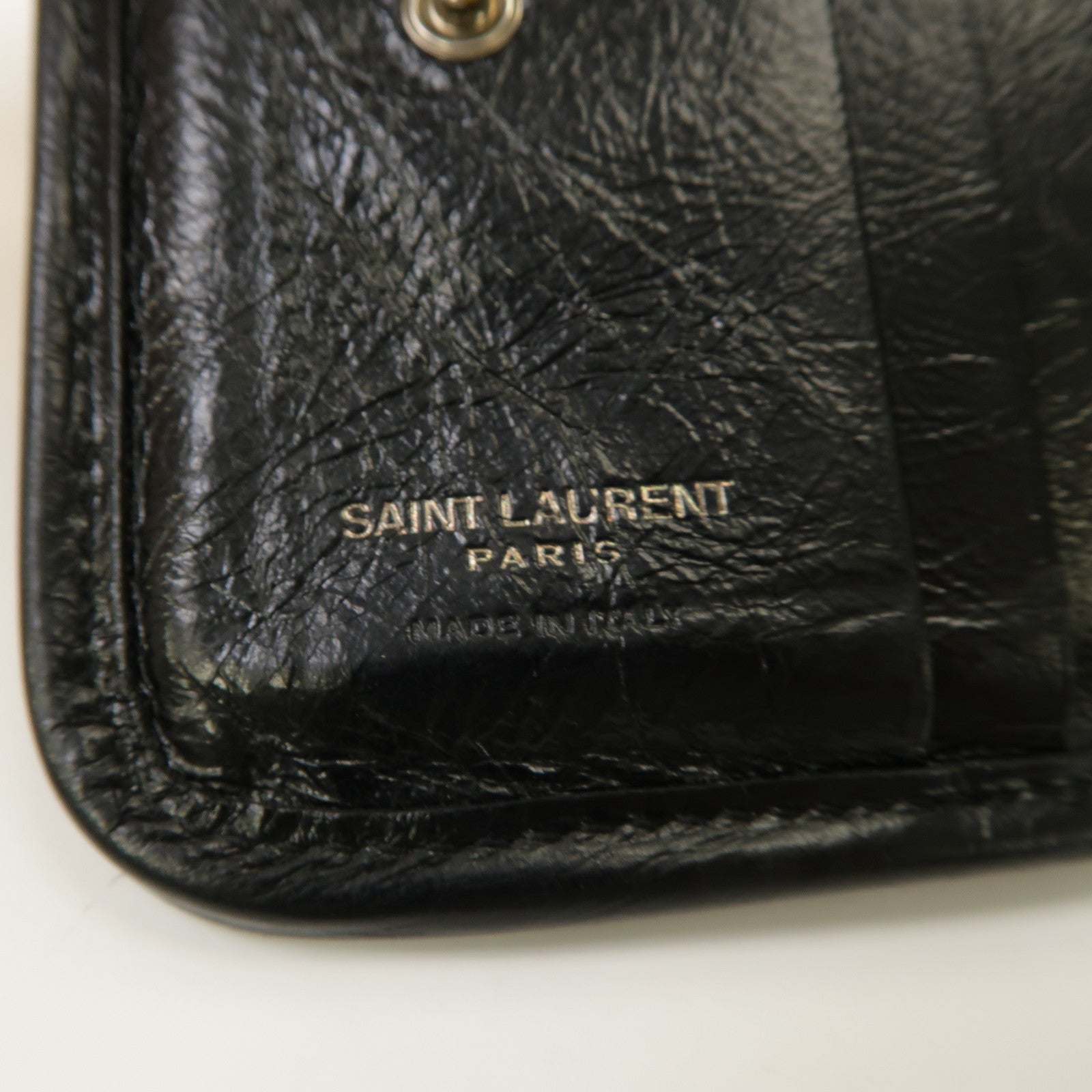 SAINT LAURENT 【激減優惠】斜紋牛皮皮革Niki Wallet銀扣折疊錢包黑色