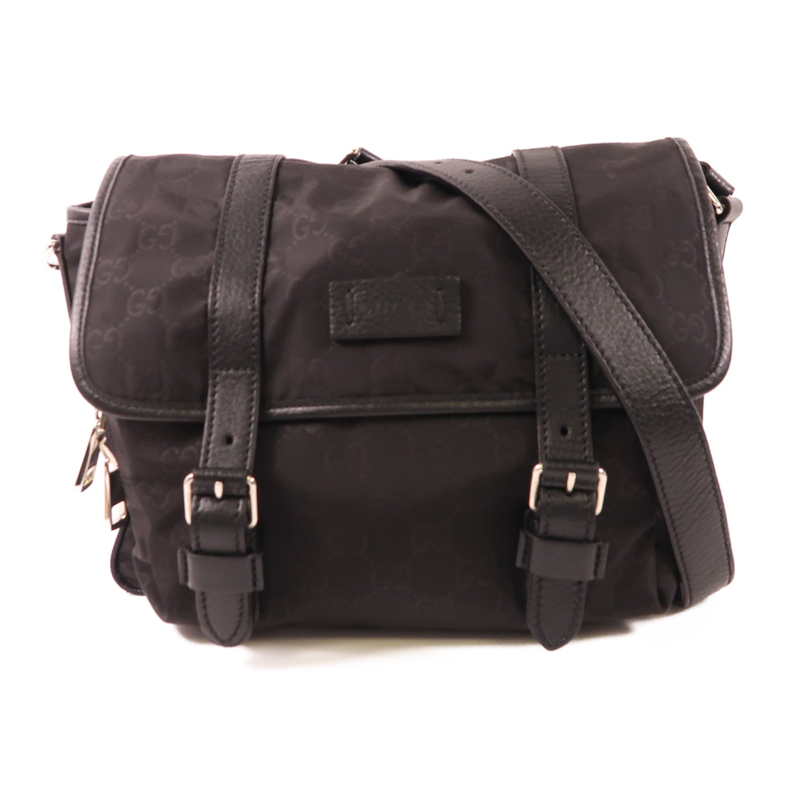 GUCCI 尼龍/皮革Shoulder Bag銀扣肩背袋