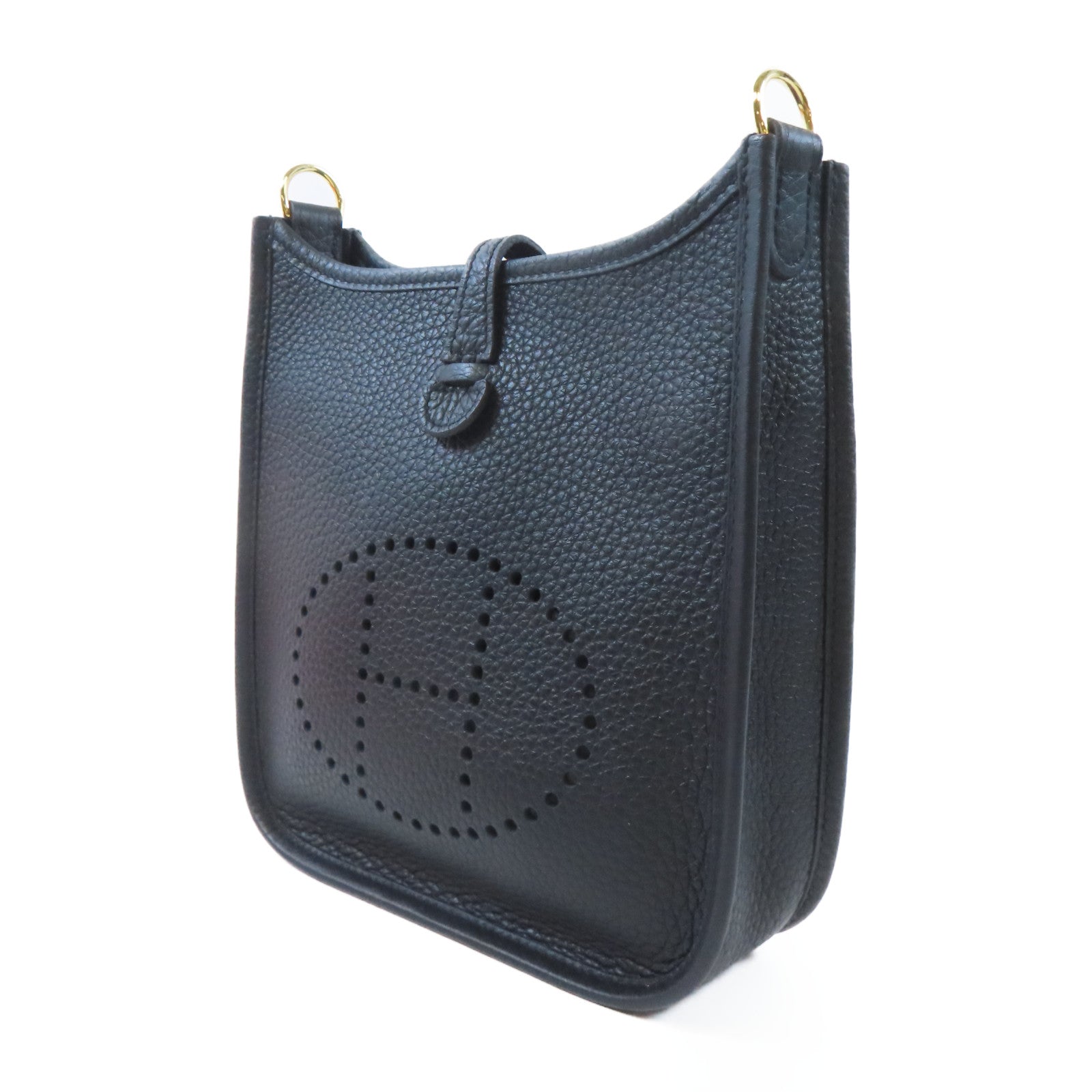 HERMES Clemence皮革Evelyne TPM金扣肩背袋Noir黑色