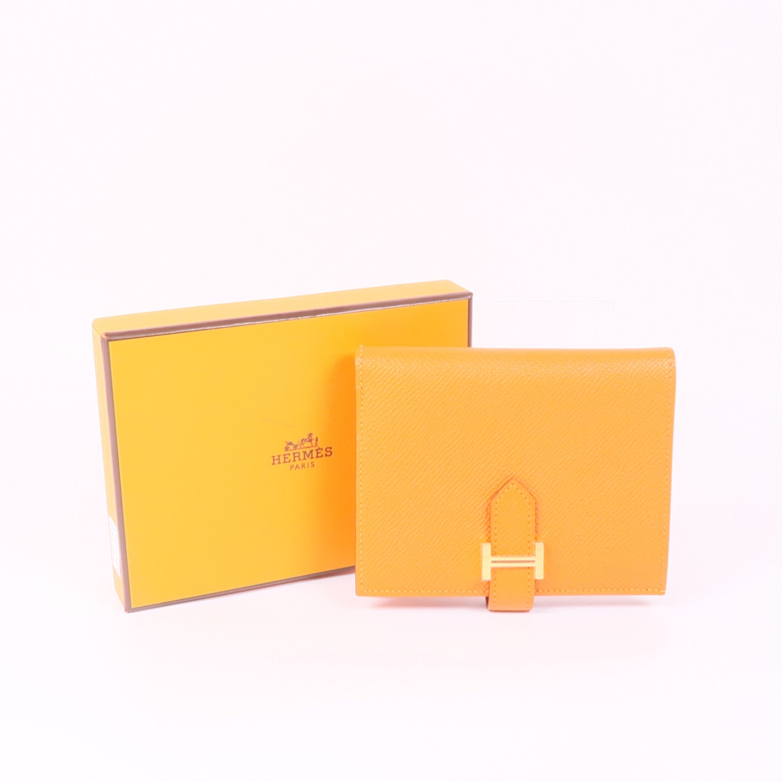 HERMES Epsom皮革Bearn Wallet金扣錢包Orange