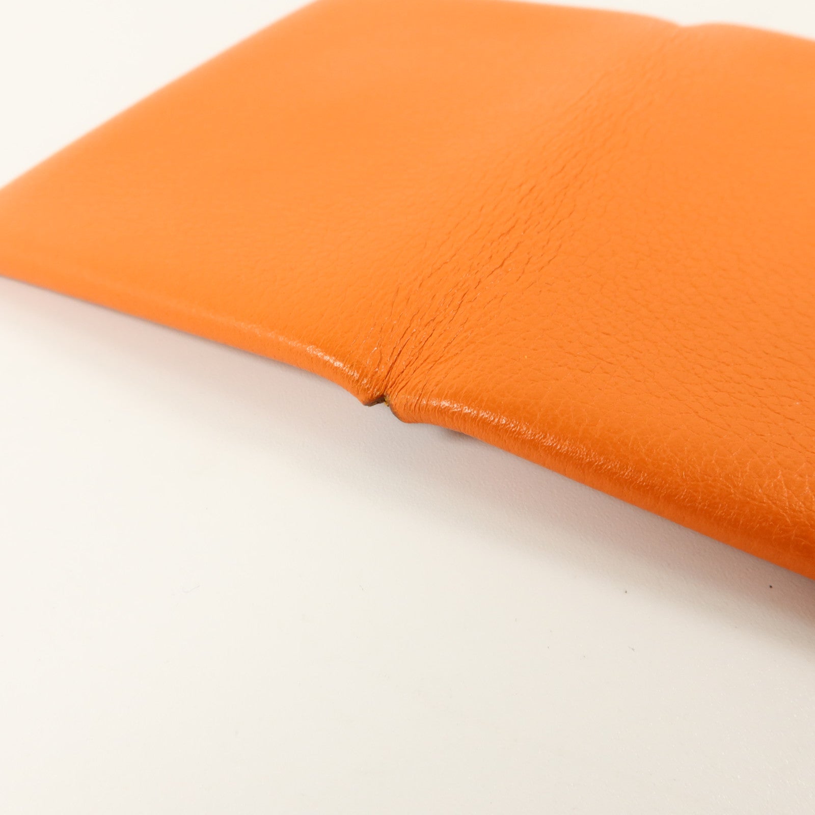 HERMES Mysore皮革Calvi Card Holder銀扣卡片套Orange