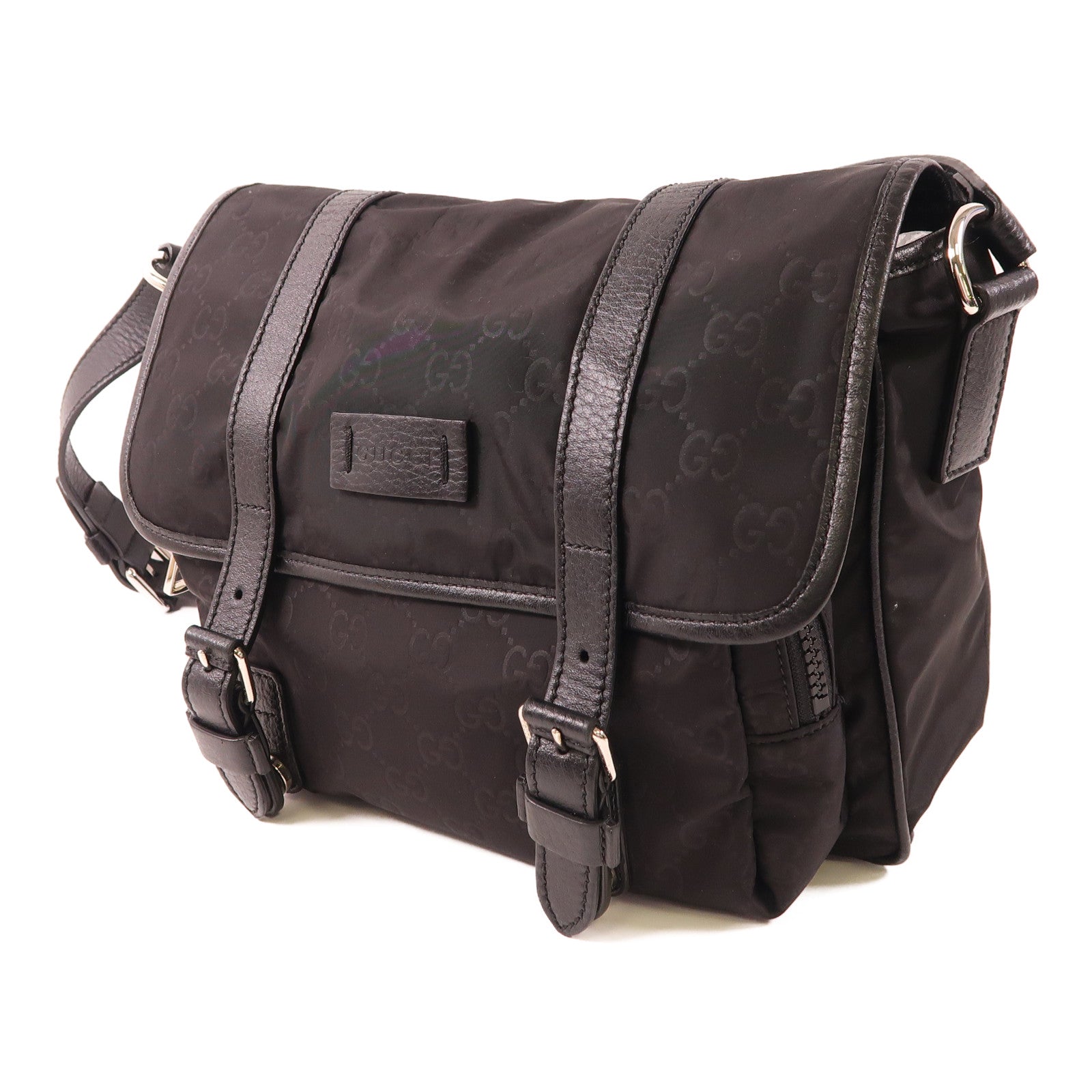 GUCCI 尼龍/皮革Shoulder Bag銀扣肩背袋