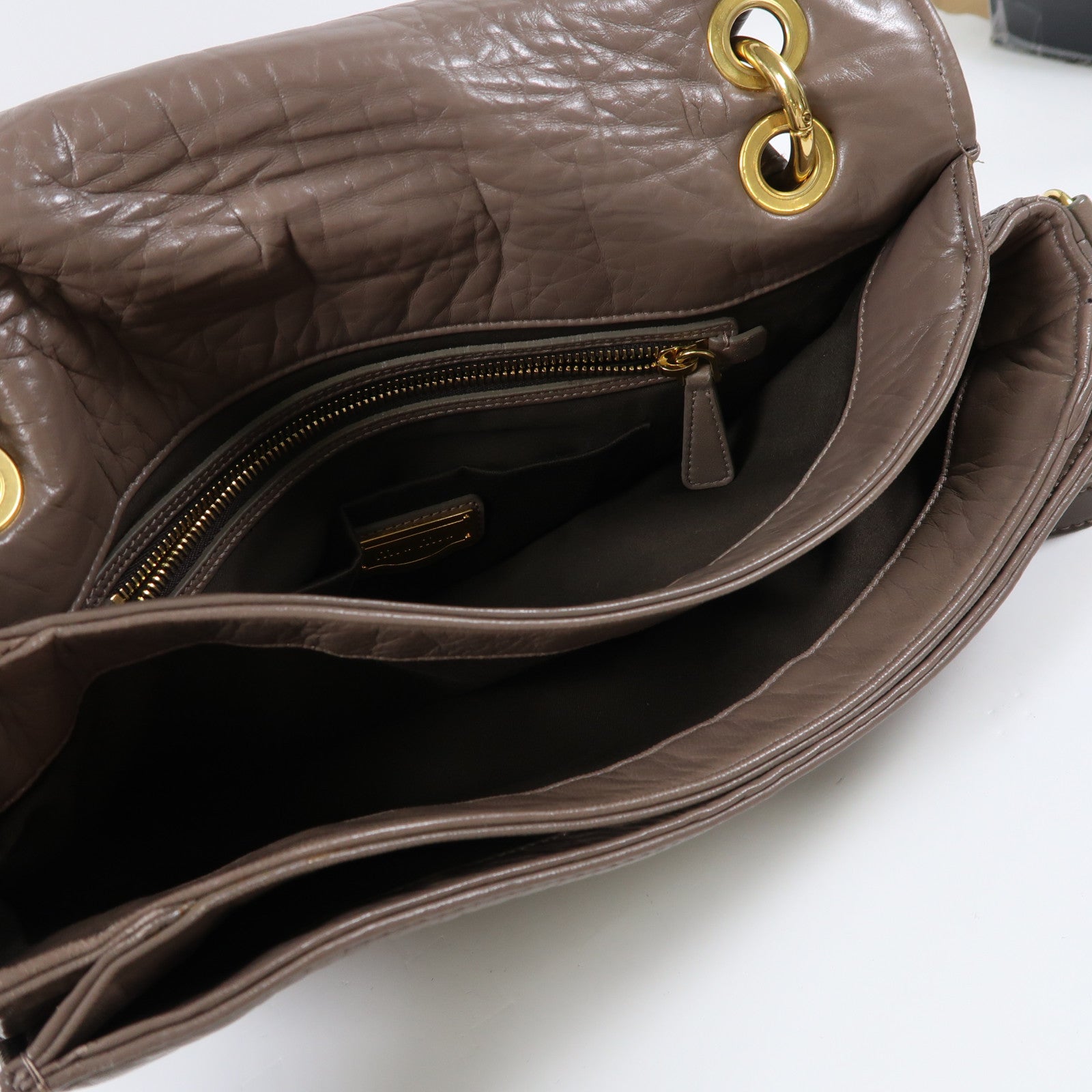 Miu Miu 牛皮皮革Madras 2 Way Bag金扣手挽肩背兩用袋啡色