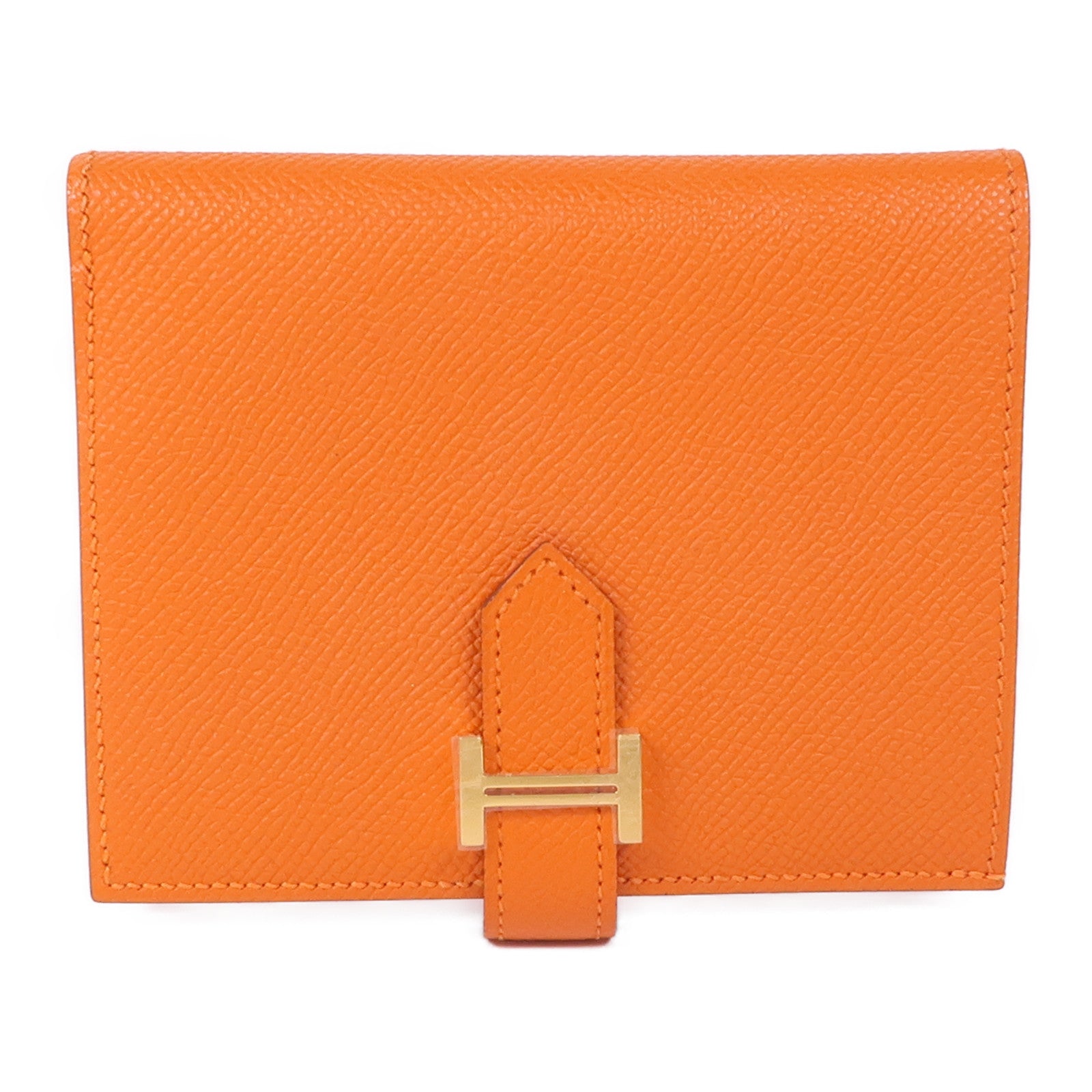 HERMES Epsom皮革Bearn Wallet金扣錢包Orange