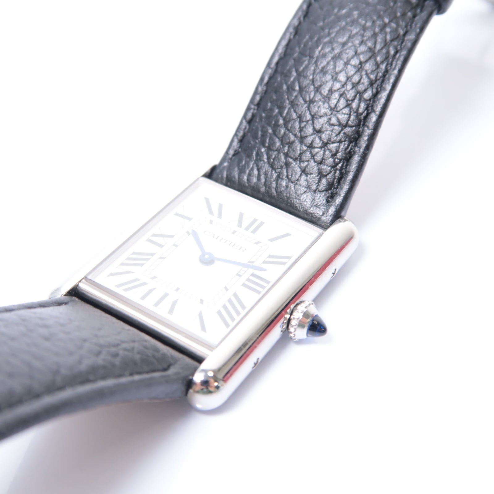 CARTIER Tank Must不鏽鋼/皮革手錶石英機芯白色