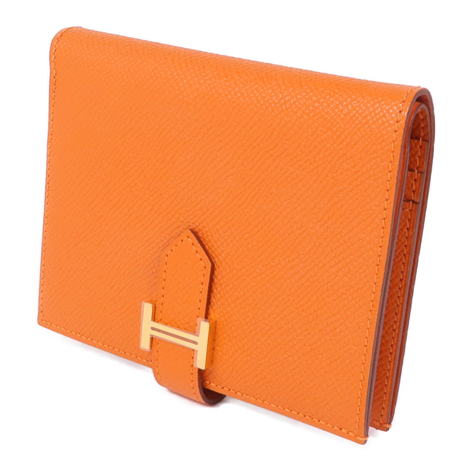 HERMES Epsom皮革Bearn Wallet金扣錢包Orange