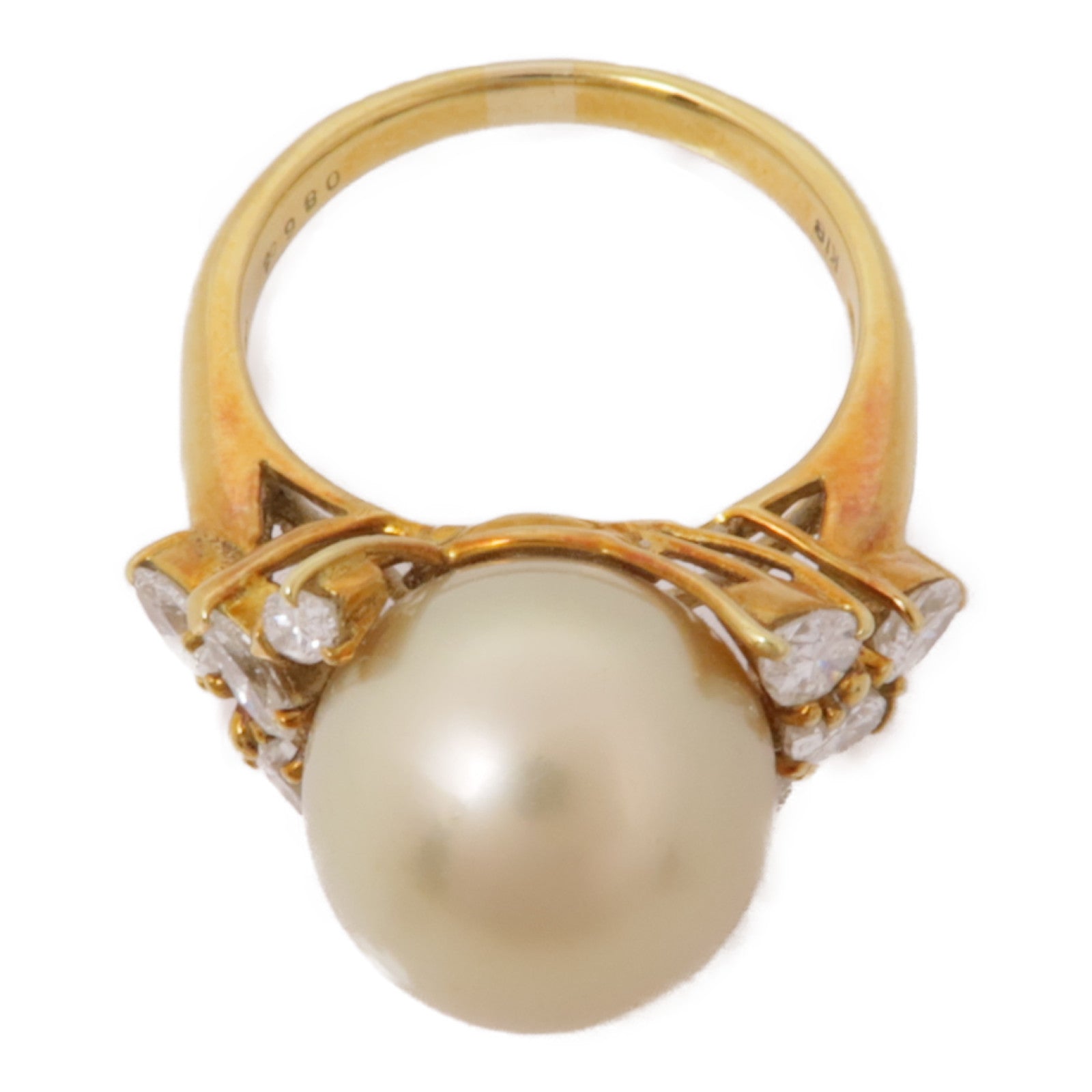 JEWELRY Pearl Diamond Ring 18K Gold US#7