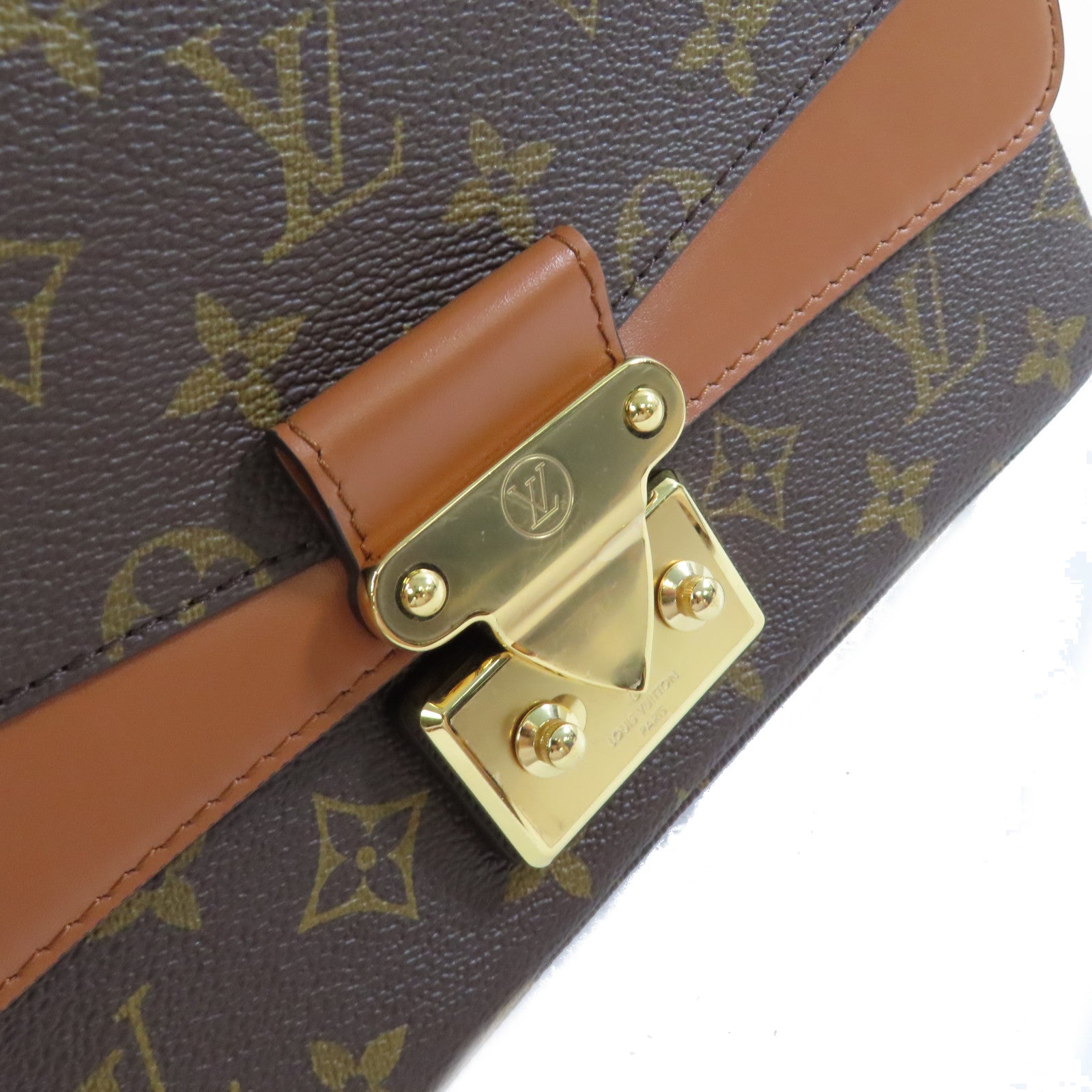 LOUIS VUITTON Monogram Marcear Shoulder Bag金扣鏈帶肩背袋啡色