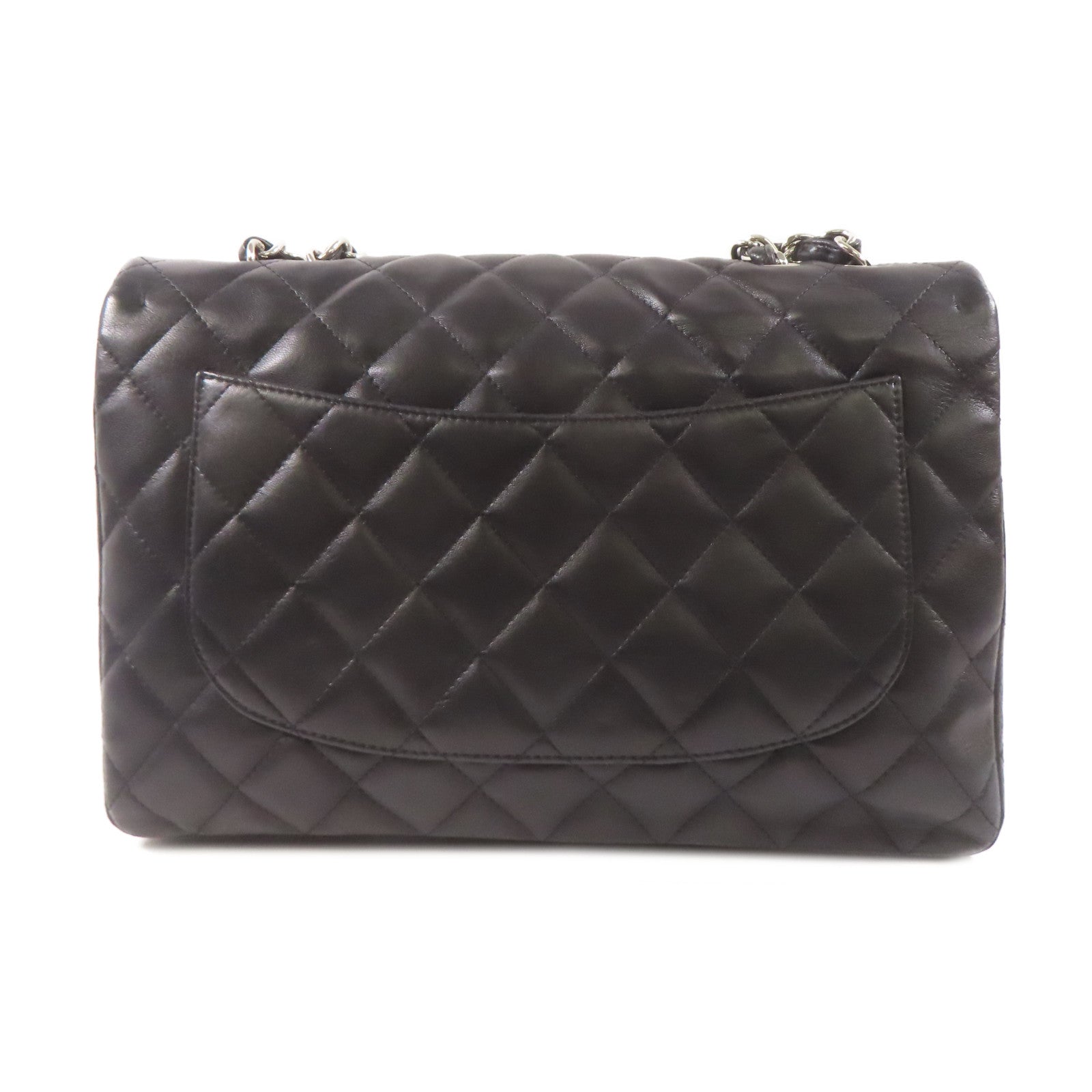 CHANEL 羊皮皮革Large Classic銀扣鏈帶肩背袋黑色