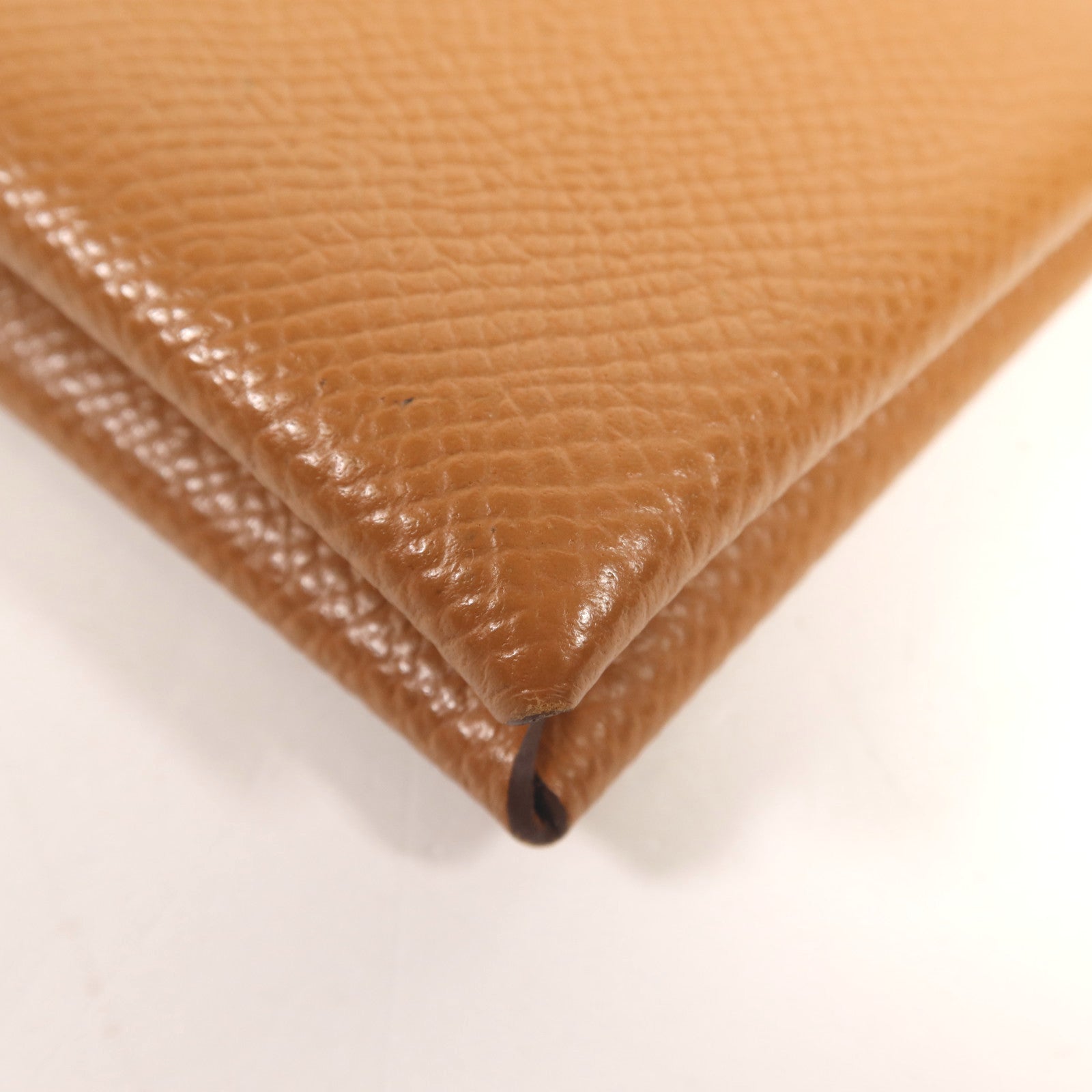 HERMES Epsom皮革Calvi銀扣卡片套Gold