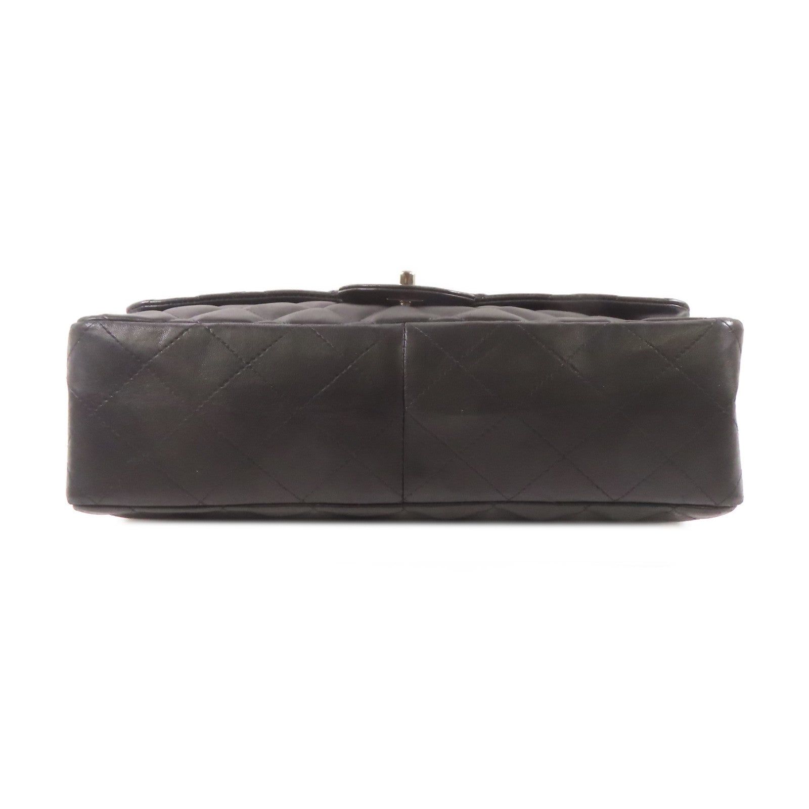 CHANEL 羊皮皮革Large Classic銀扣鏈帶肩背袋黑色