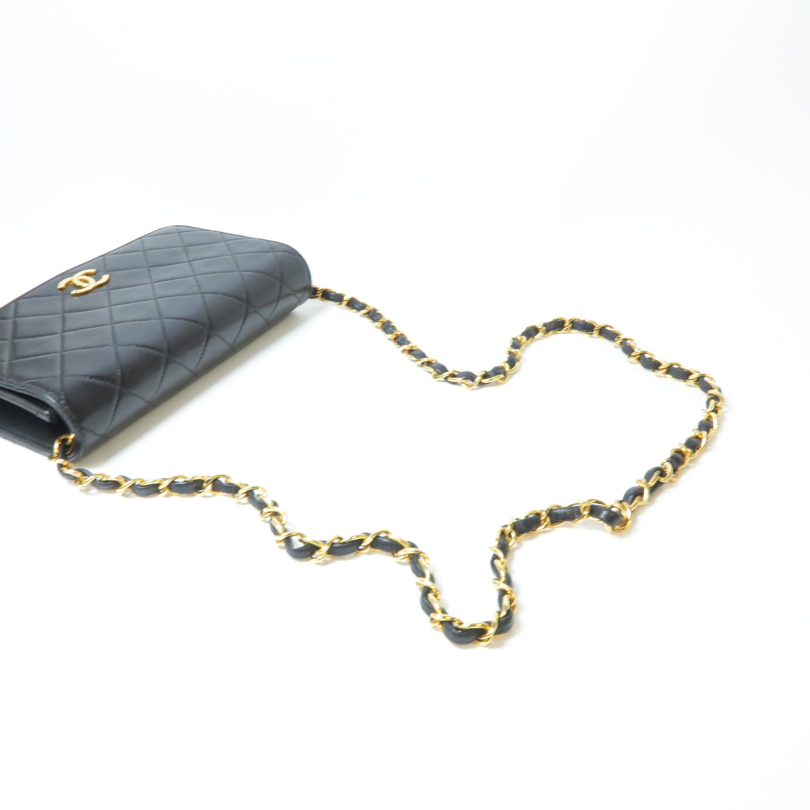 CHANEL **【激減優惠】菱格羊皮皮革Chain Shoulder金扣鏈帶肩背袋黑色