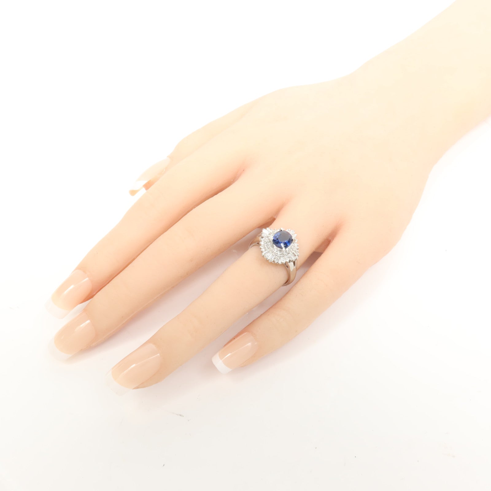 JEWELRY PT900鉑金Sapphire Diamond Ring藍寶石/鑽石戒指US#5.5