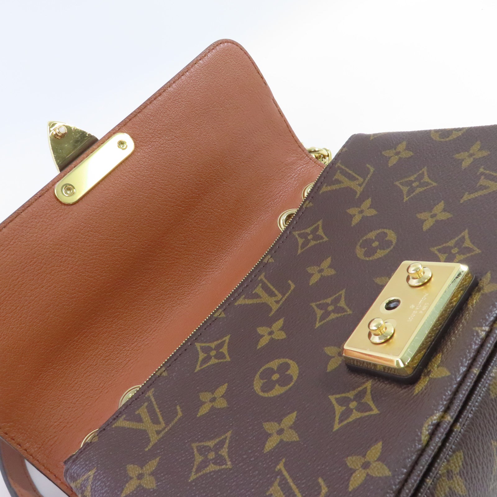 LOUIS VUITTON Monogram Marcear Shoulder Bag金扣鏈帶肩背袋啡色