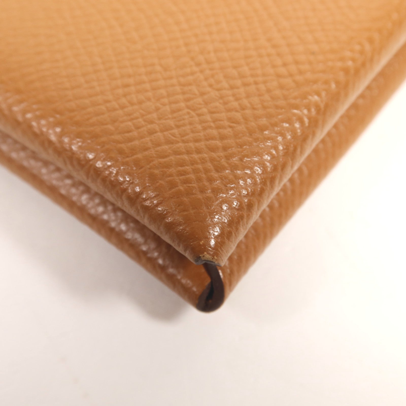 HERMES Epsom皮革Calvi銀扣卡片套Gold