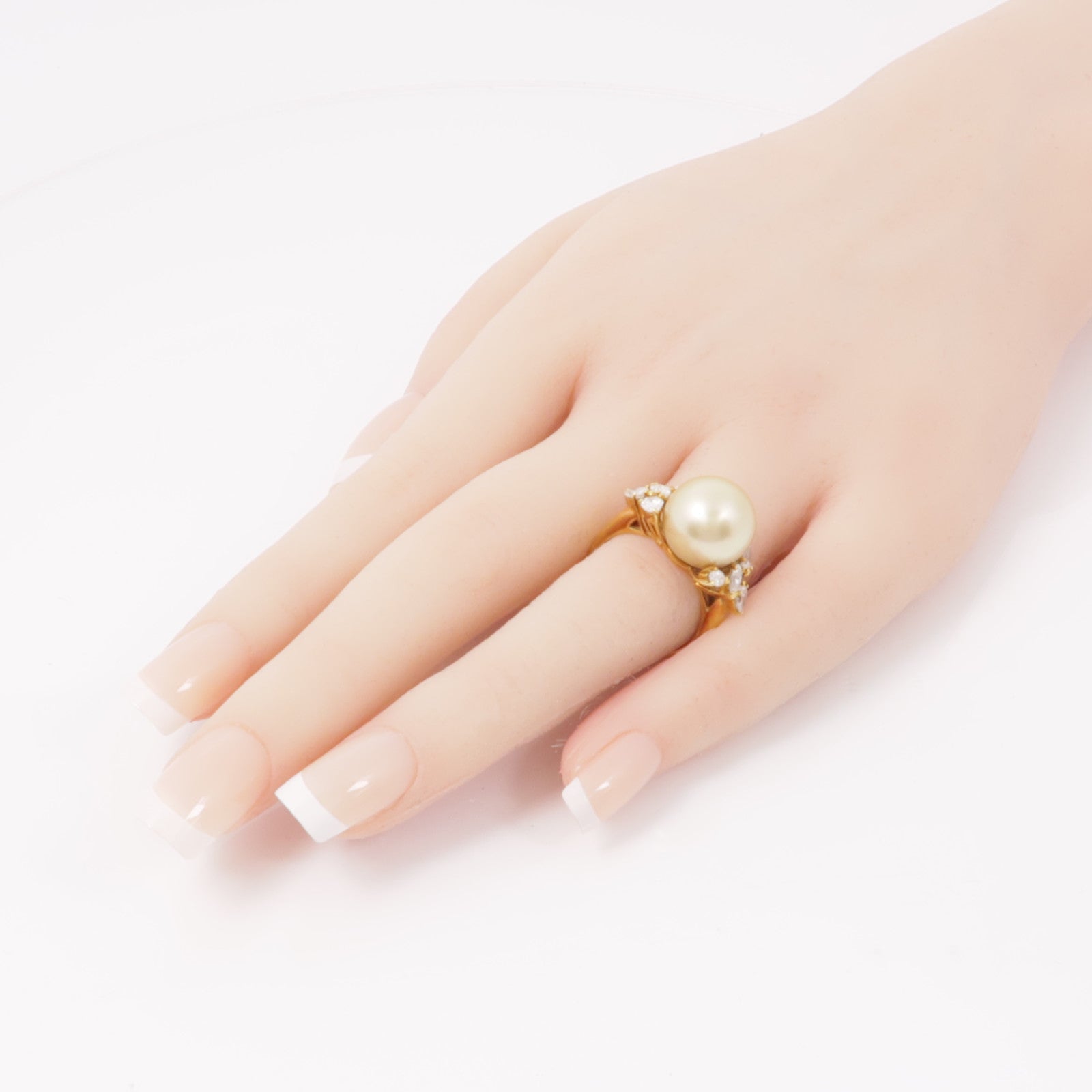 JEWELRY Pearl Diamond Ring 18K Gold US#7