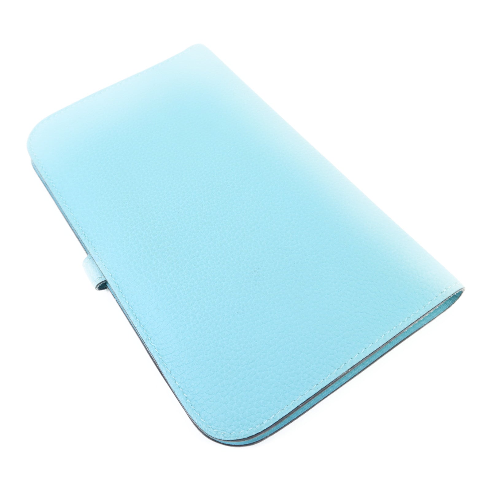 HERMES Clemence皮革Dogon GM金扣長錢包Bleu Atoll