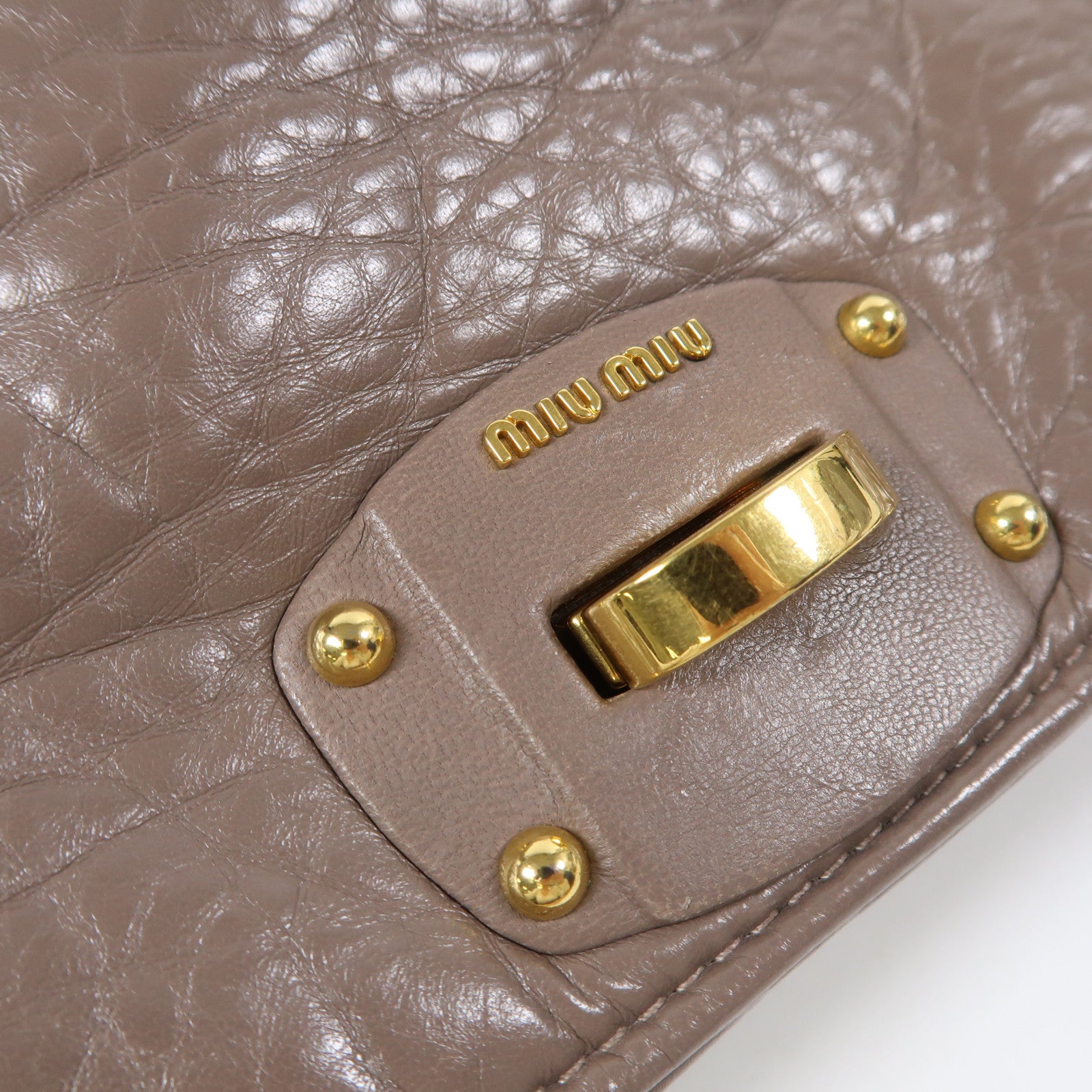 Miu Miu 牛皮皮革Madras 2 Way Bag金扣手挽肩背兩用袋啡色