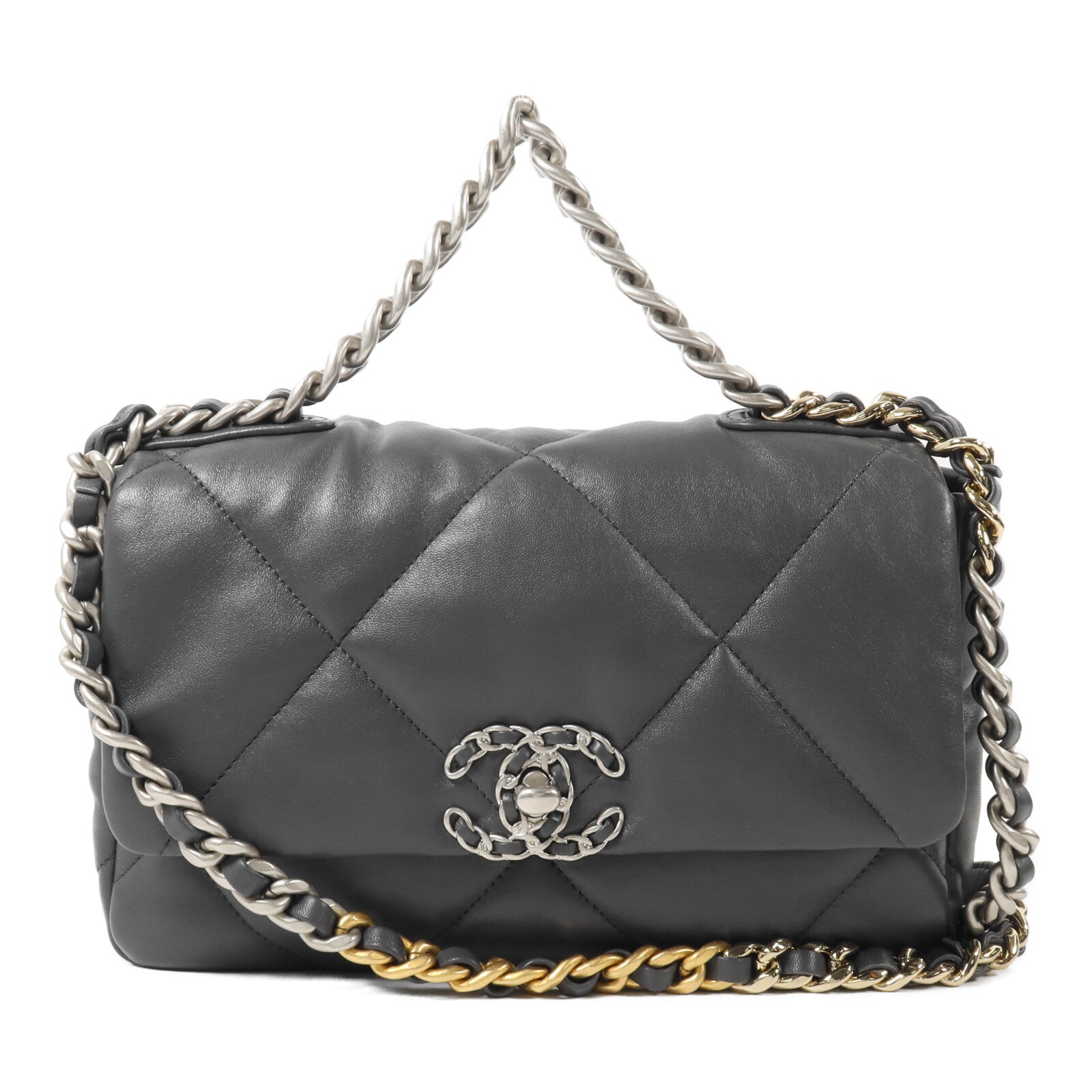 CHANEL 羊皮皮革C19 Small鏈帶手挽肩背兩用袋