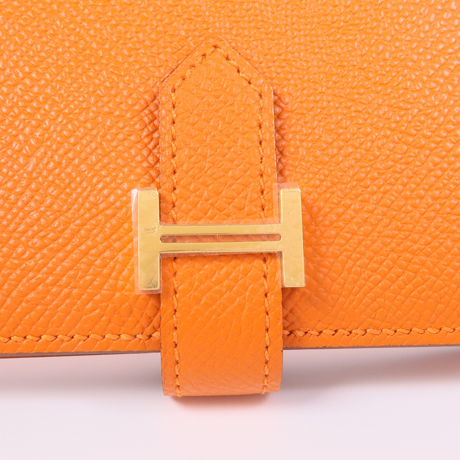 HERMES Epsom皮革Bearn Wallet金扣錢包Orange