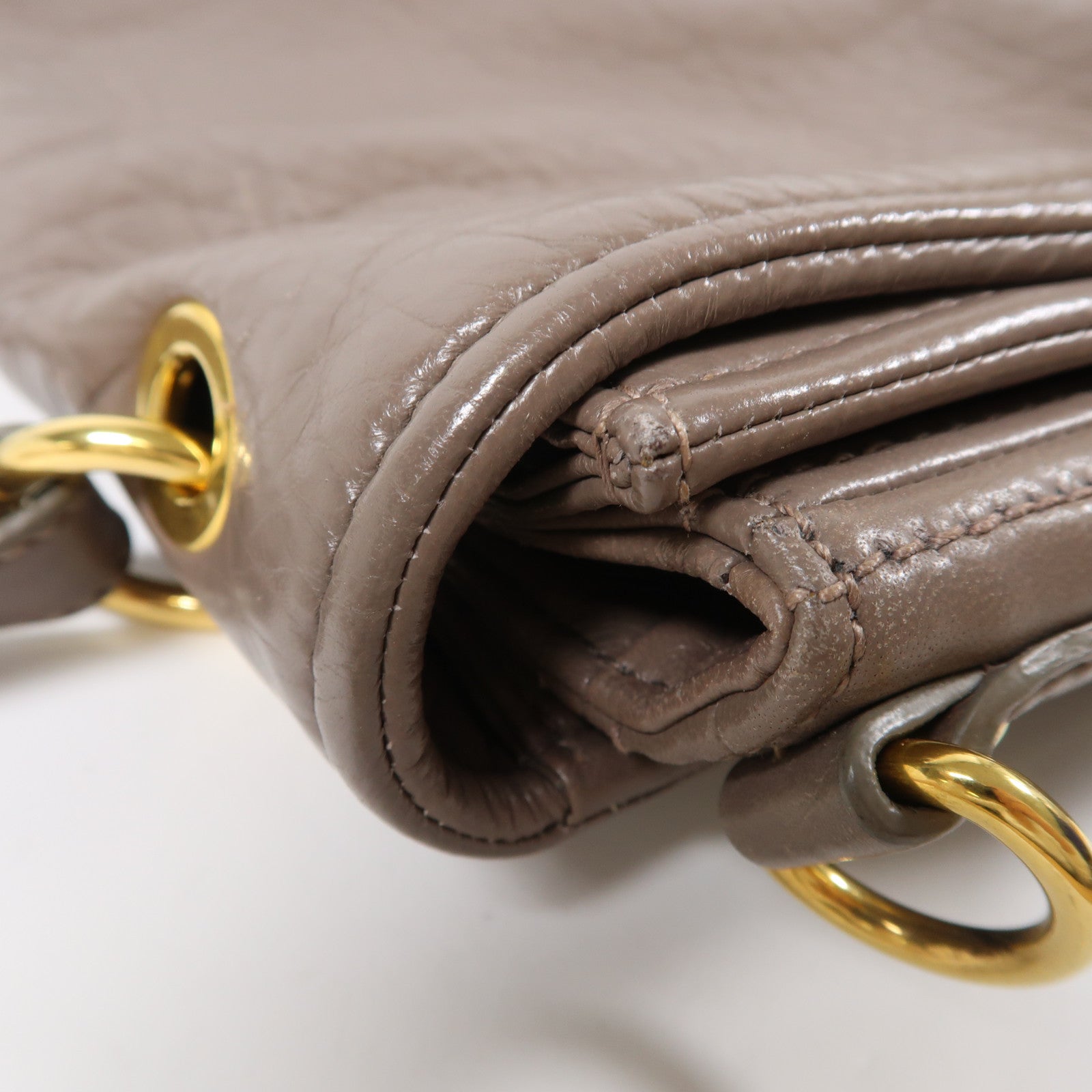 Miu Miu 牛皮皮革Madras 2 Way Bag金扣手挽肩背兩用袋啡色
