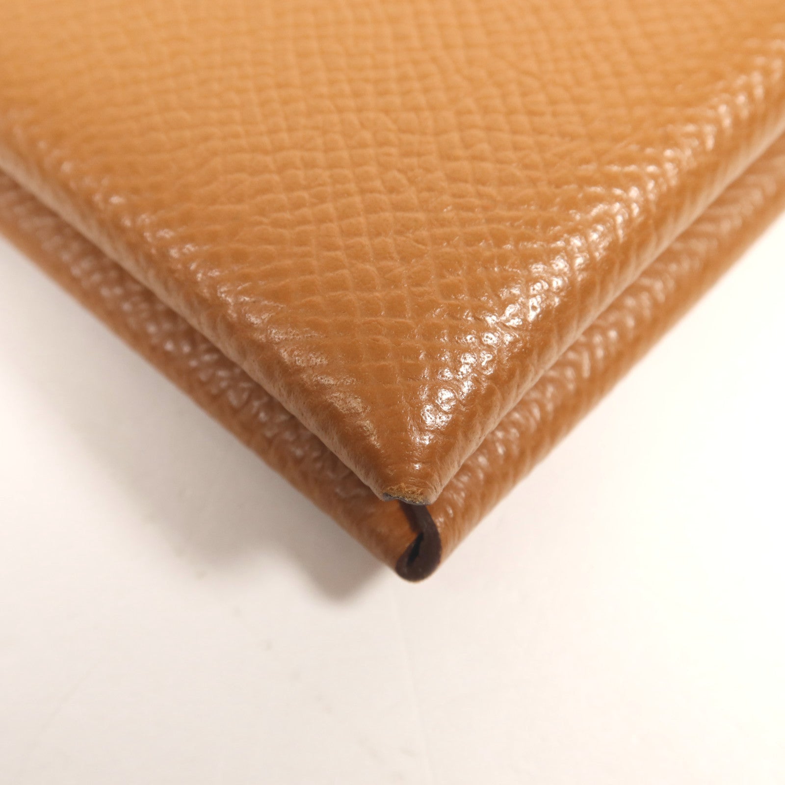 HERMES Epsom皮革Calvi銀扣卡片套Gold