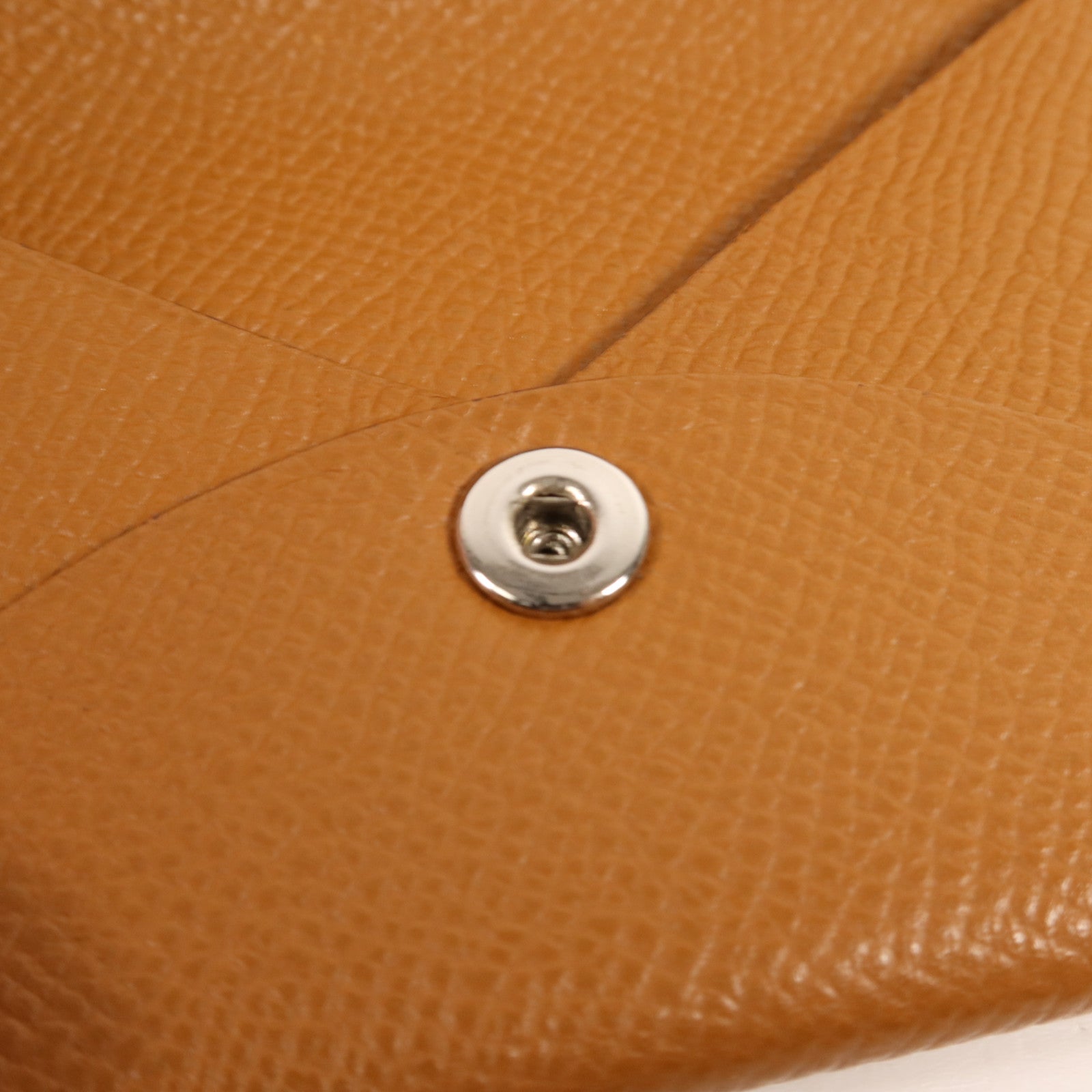 HERMES Epsom皮革Calvi銀扣卡片套Gold