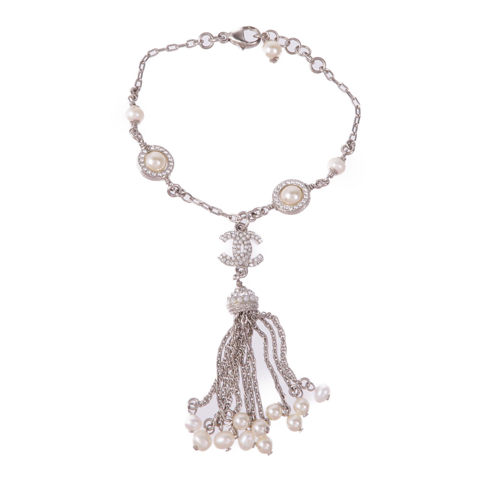 CHANEL CC Bracelet Metal PVC White Silver