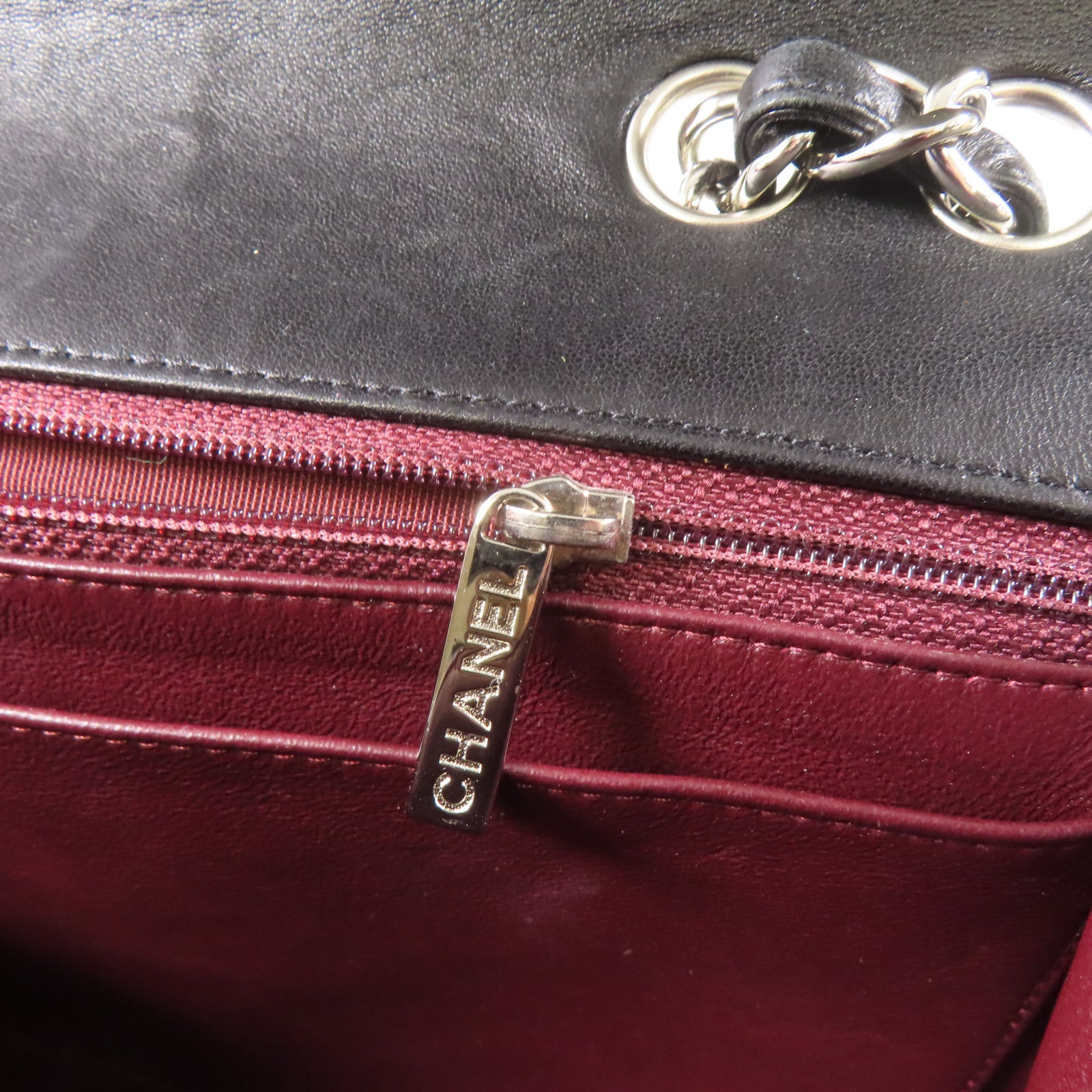 CHANEL 羊皮皮革Large Classic銀扣鏈帶肩背袋黑色