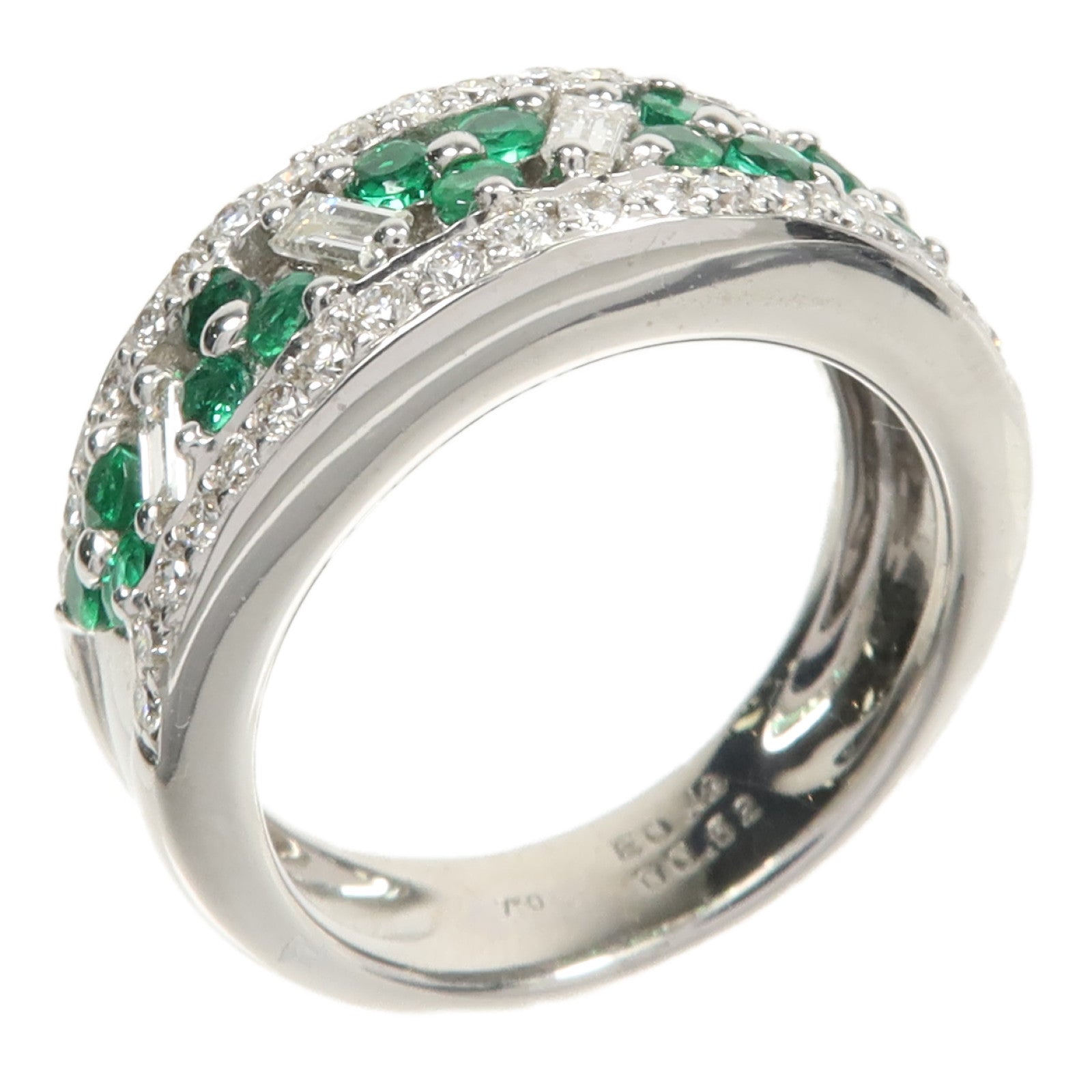 JEWELRY 18K白金Emerald Diamond Ring綠寶石/鑽石戒指US#6