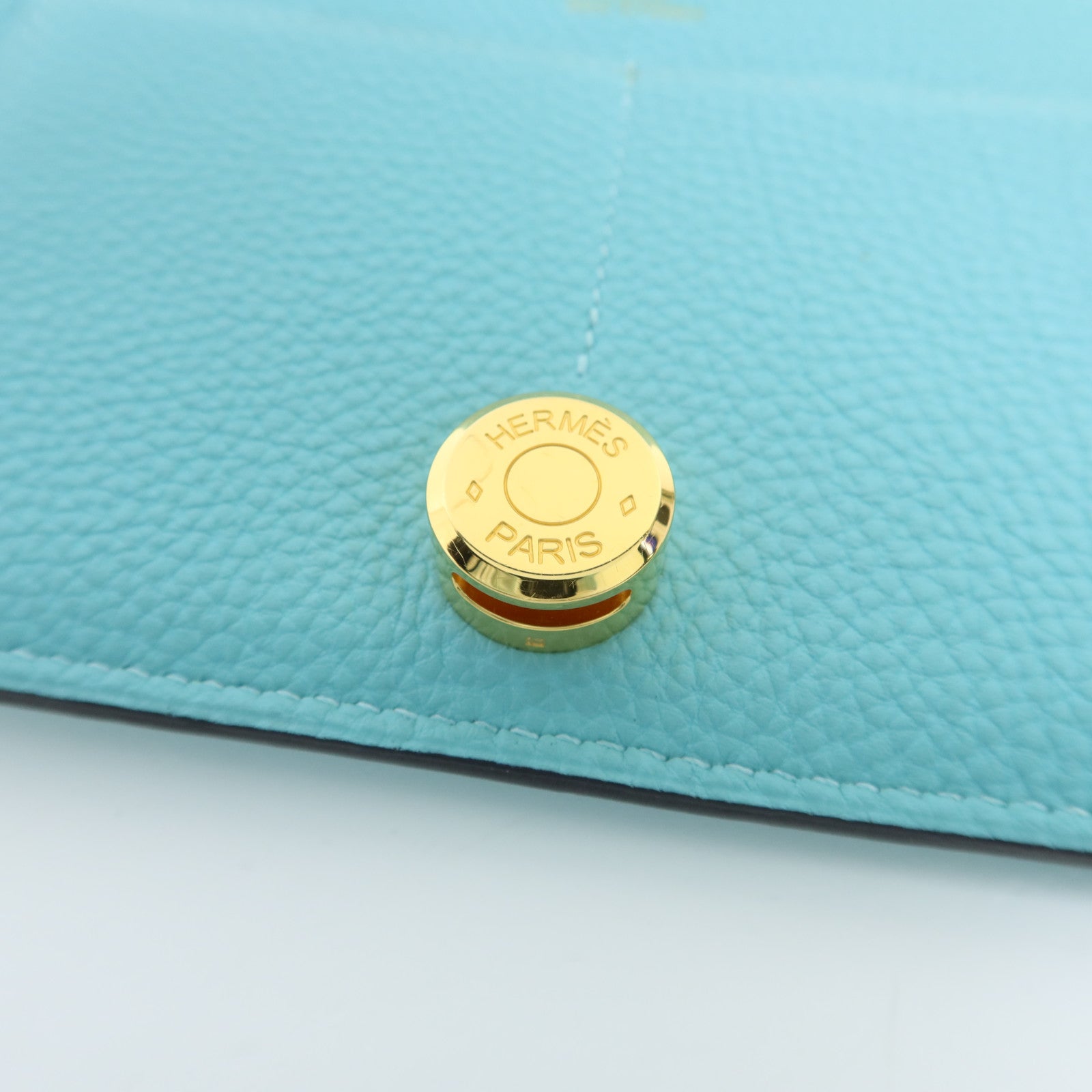 HERMES Clemence皮革Dogon GM金扣長錢包Bleu Atoll