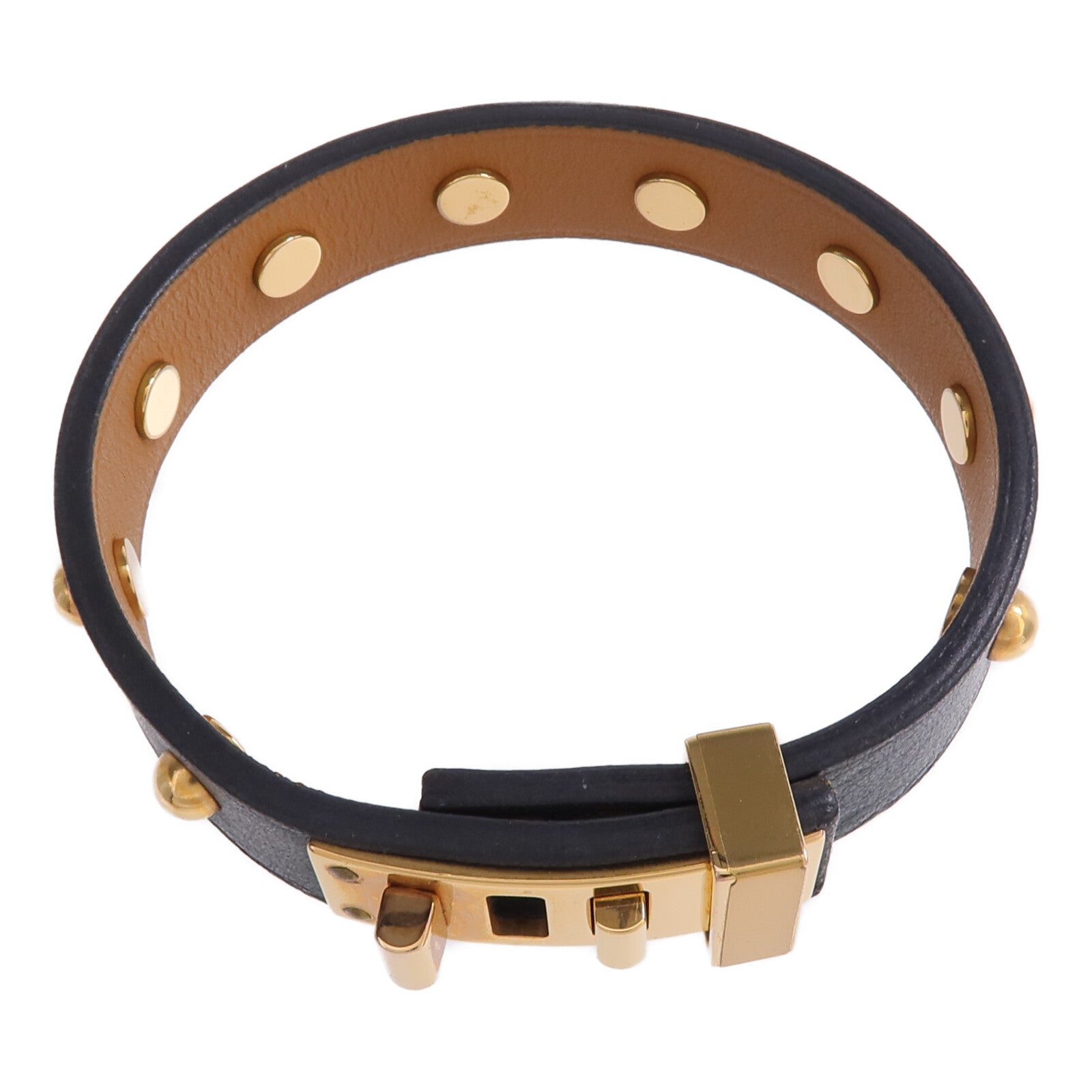 HERMES Swift皮革Mini Dog Clous Ronds Bracelet手鏈Vert Cypress