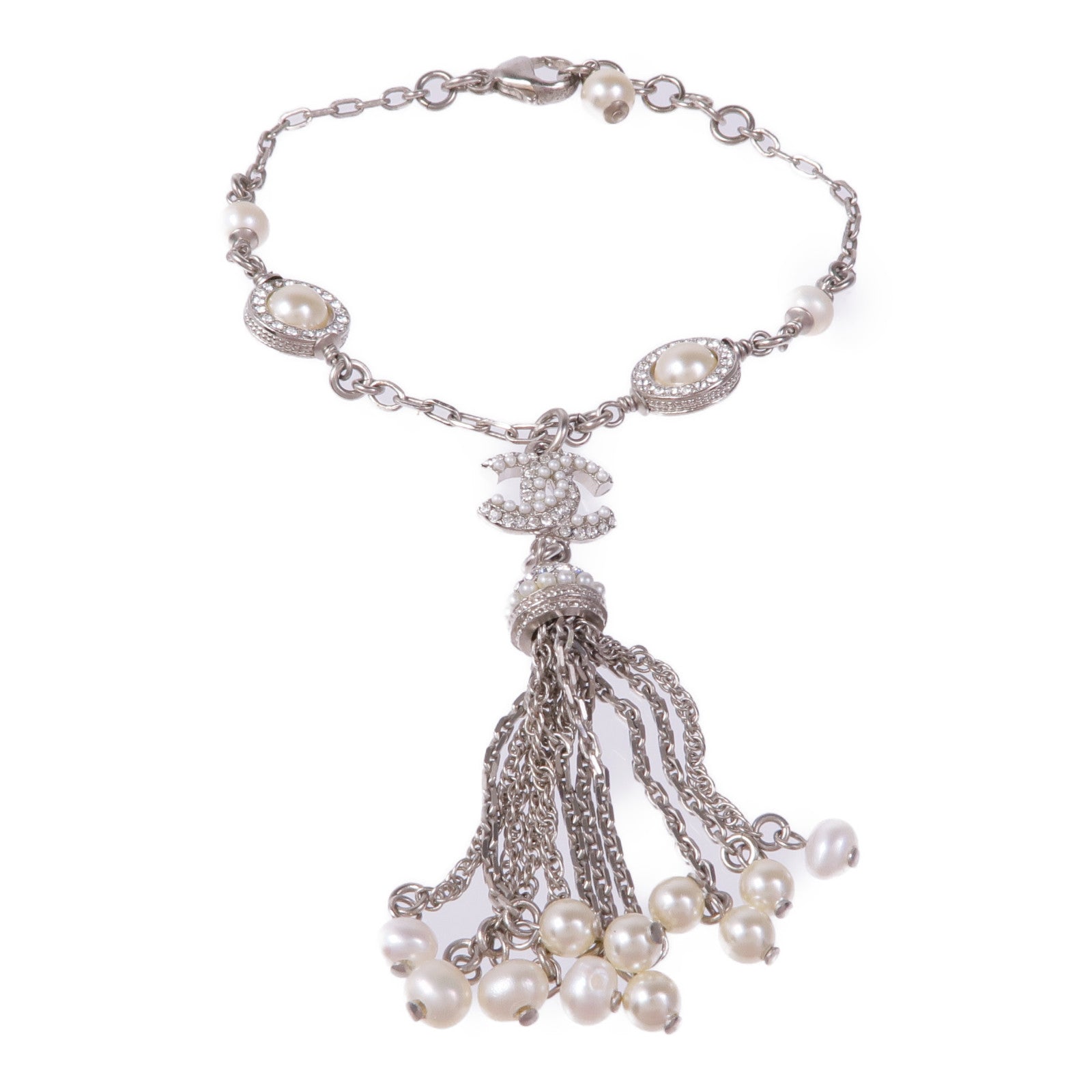 CHANEL CC Bracelet Metal PVC White Silver