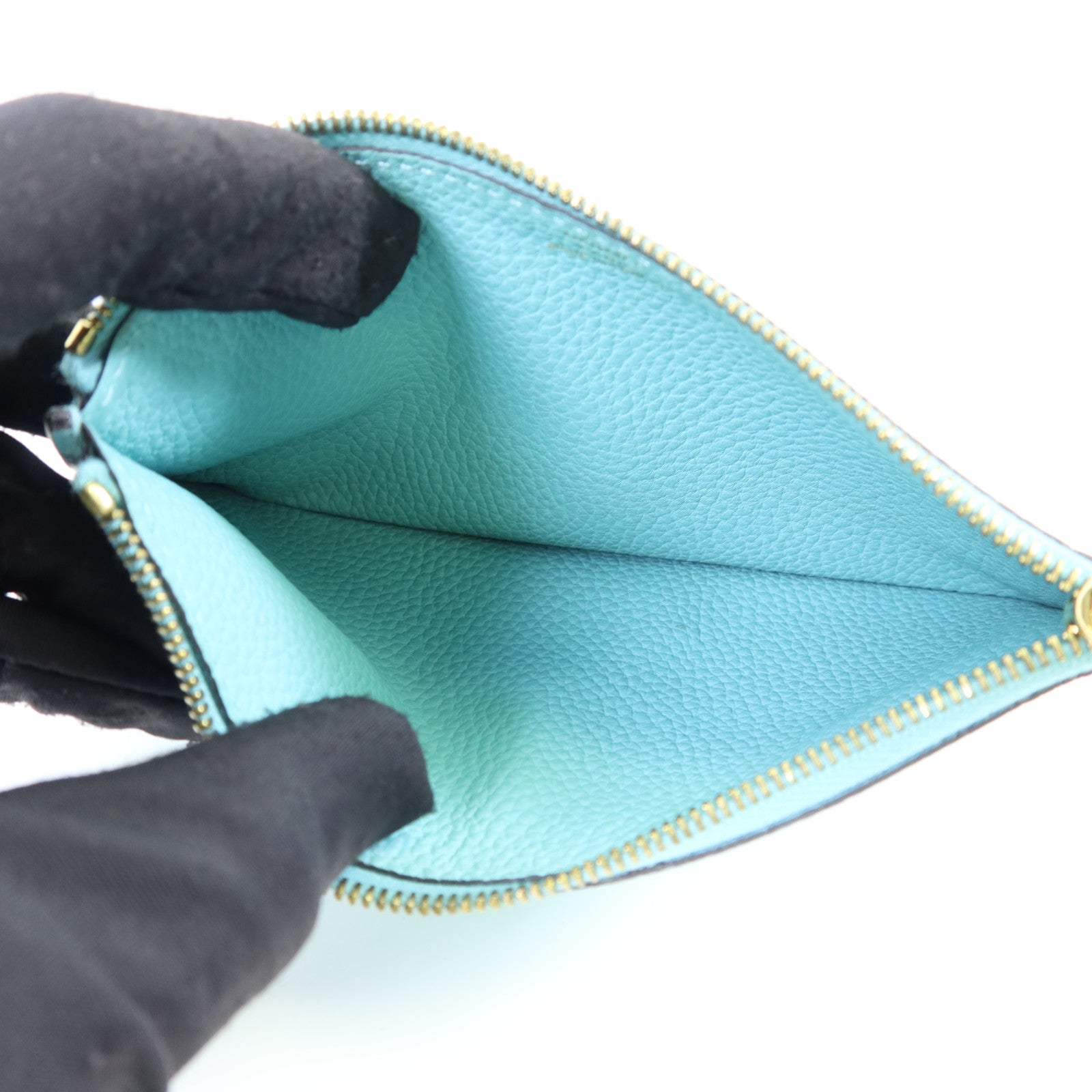 HERMES Clemence皮革Dogon GM金扣長錢包Bleu Atoll