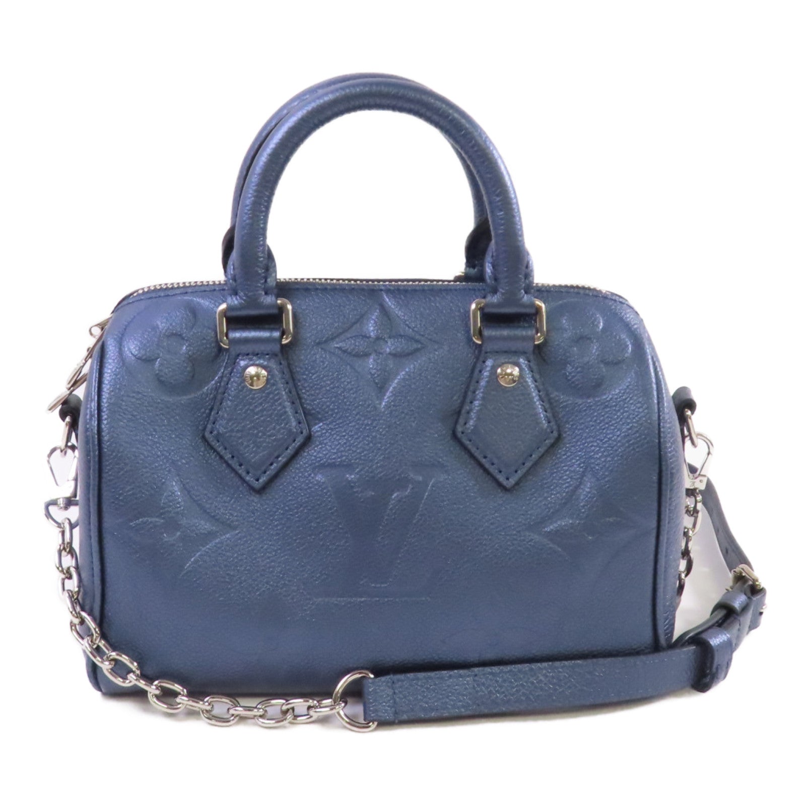 LOUIS VUITTON Monogram Empreinte Speedy Bandouliere 20 2way Shoulder Bag銀扣手挽肩背兩用袋藍色