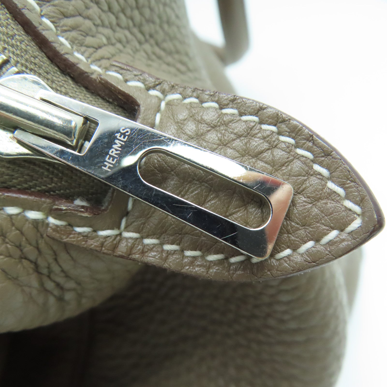 HERMES Clemence Leather Victolia Hand Bag Silver Buckle Hand Bag Elephant Gray