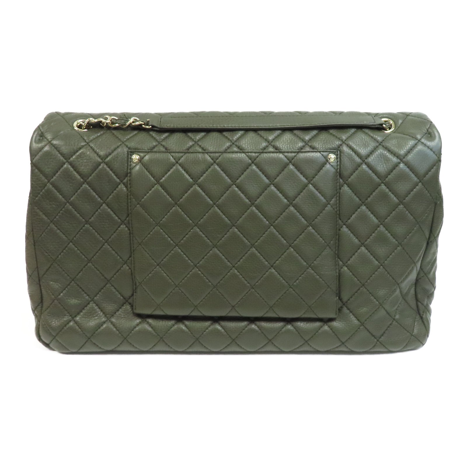 CHANEL Caviar皮革Shoulder Bag金扣鏈帶肩背袋綠色
