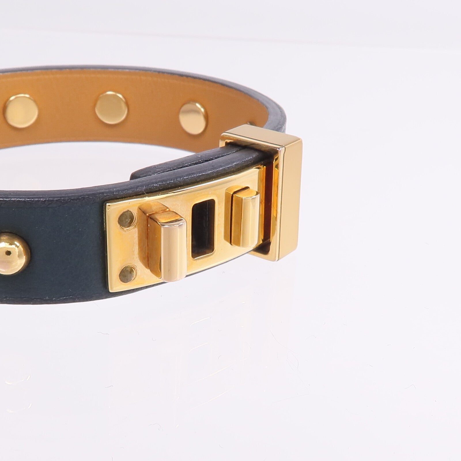 HERMES Swift皮革Mini Dog Clous Ronds Bracelet手鏈Vert Cypress