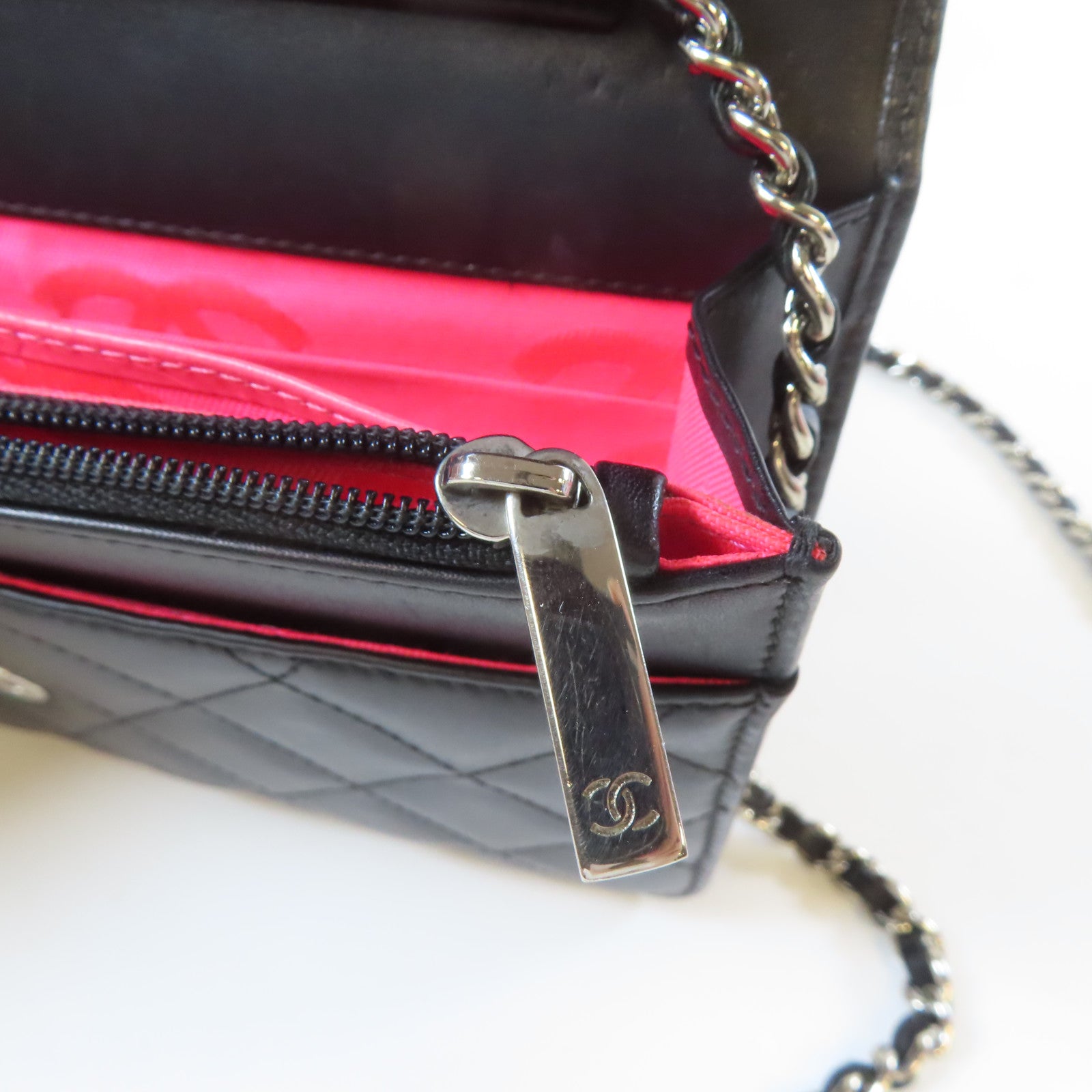 CHANEL 菱格牛皮皮革Wallet On Chain銀扣鏈帶肩背袋黑色