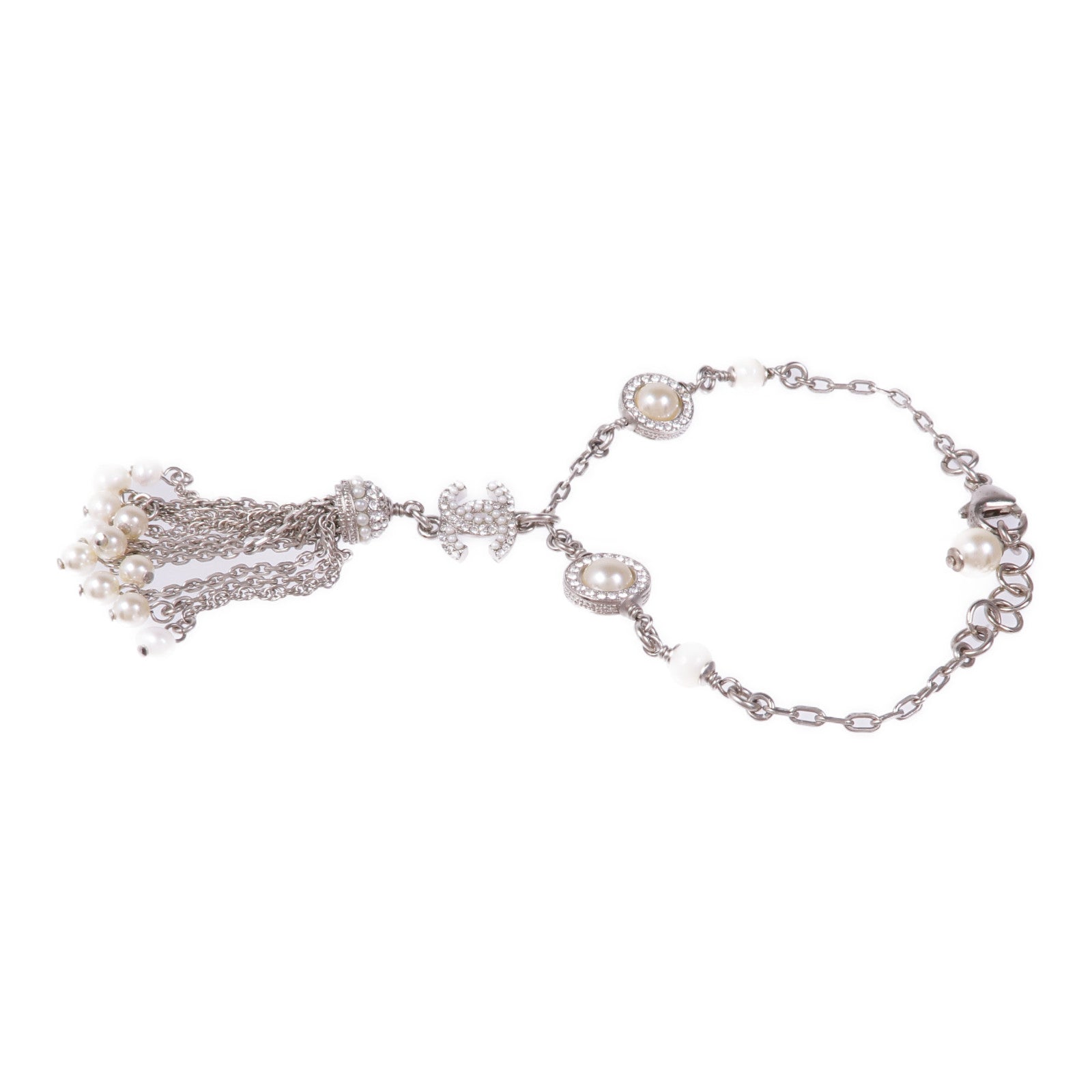 CHANEL CC Bracelet Metal PVC White Silver