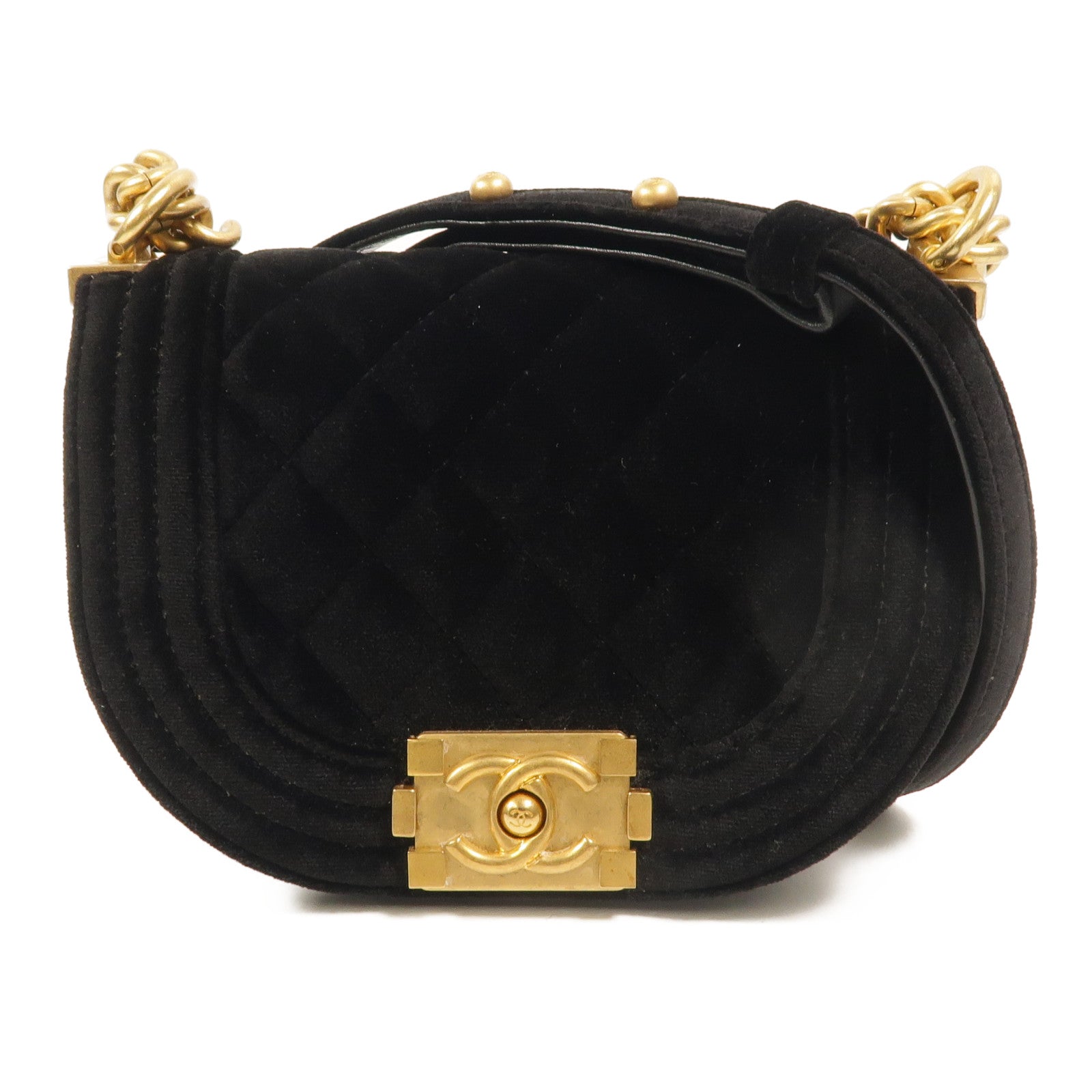 CHANEL 天鵝絨Mini Velvet Boy Messenger Bag鏈帶肩背袋