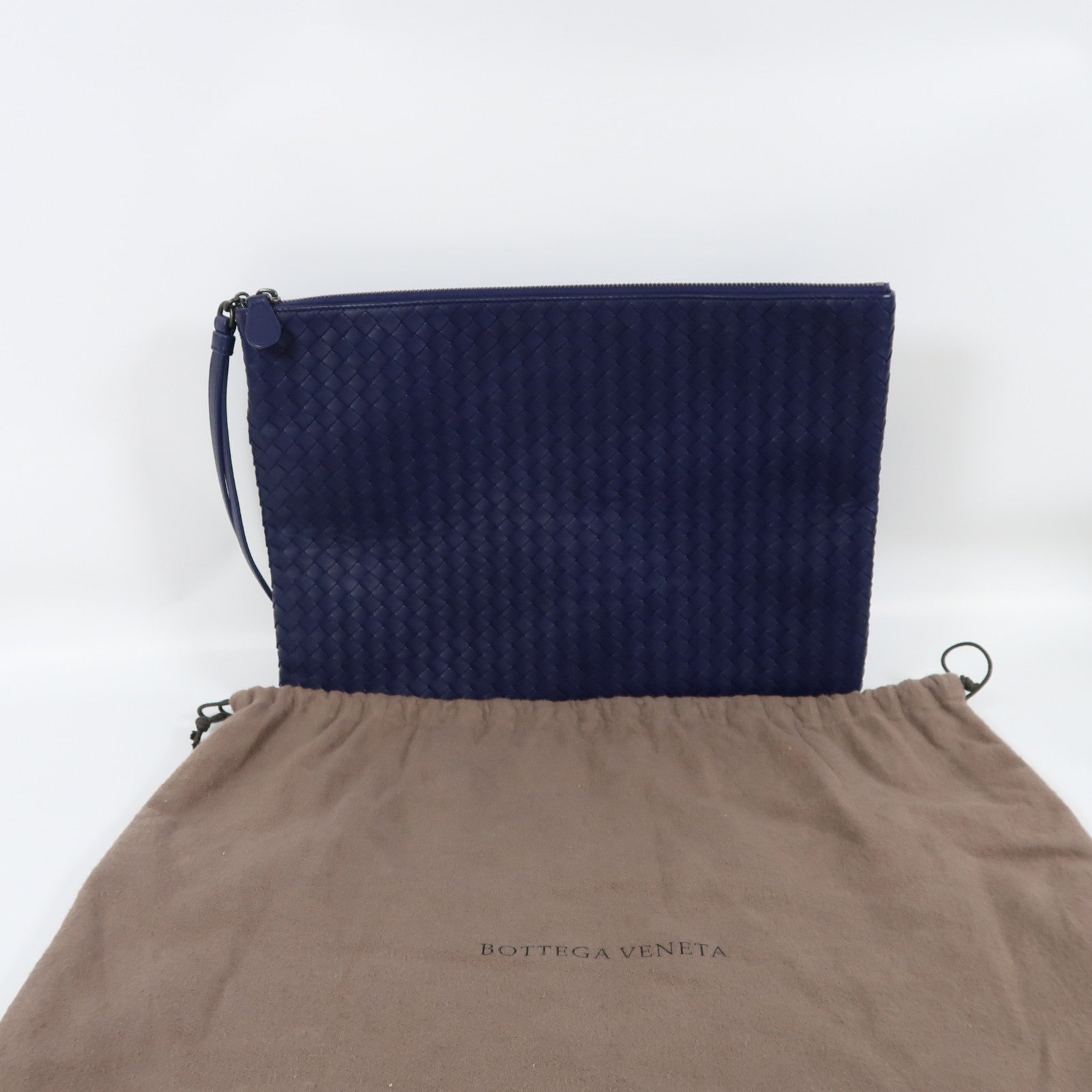 BOTTEGA VENETA 牛皮皮革Clutch Bag銀扣手拿包藍色