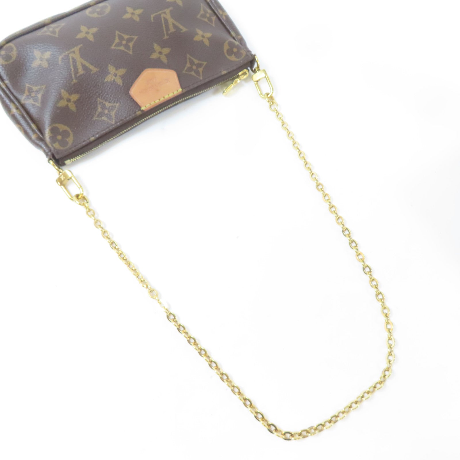 LOUIS VUITTON Monogram Multi Pochette Accessoires金扣手挽肩背兩用袋啡色/綠色
