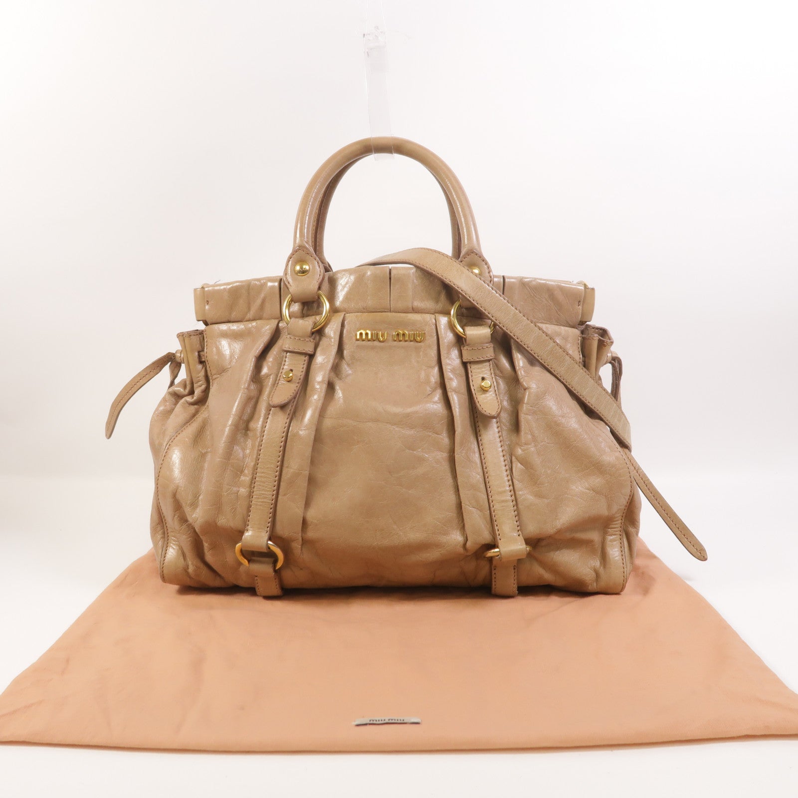 Miu Miu 牛皮皮革2 Way Shoulder金扣手挽肩背兩用袋