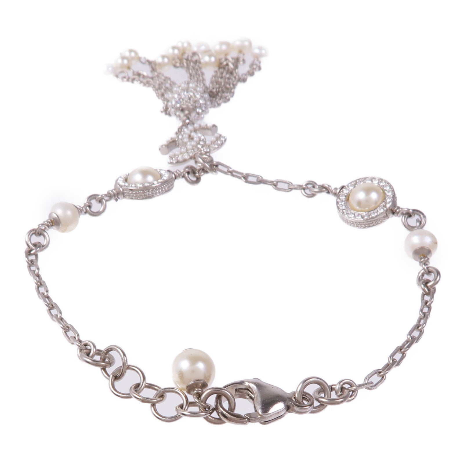 CHANEL CC Bracelet Metal PVC White Silver