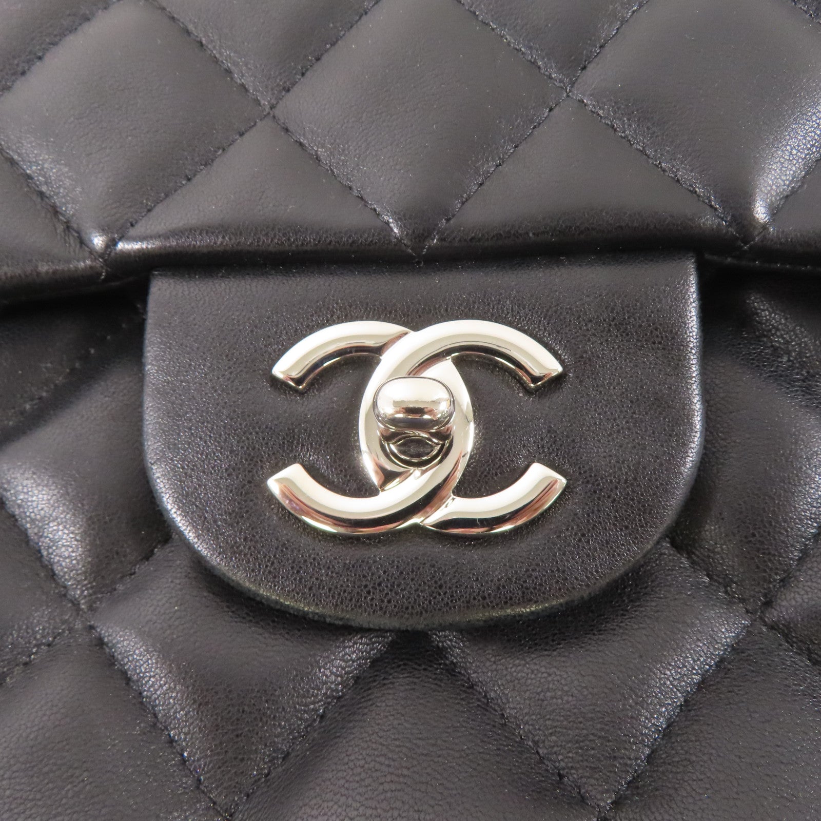 CHANEL 羊皮皮革Large Classic銀扣鏈帶肩背袋黑色