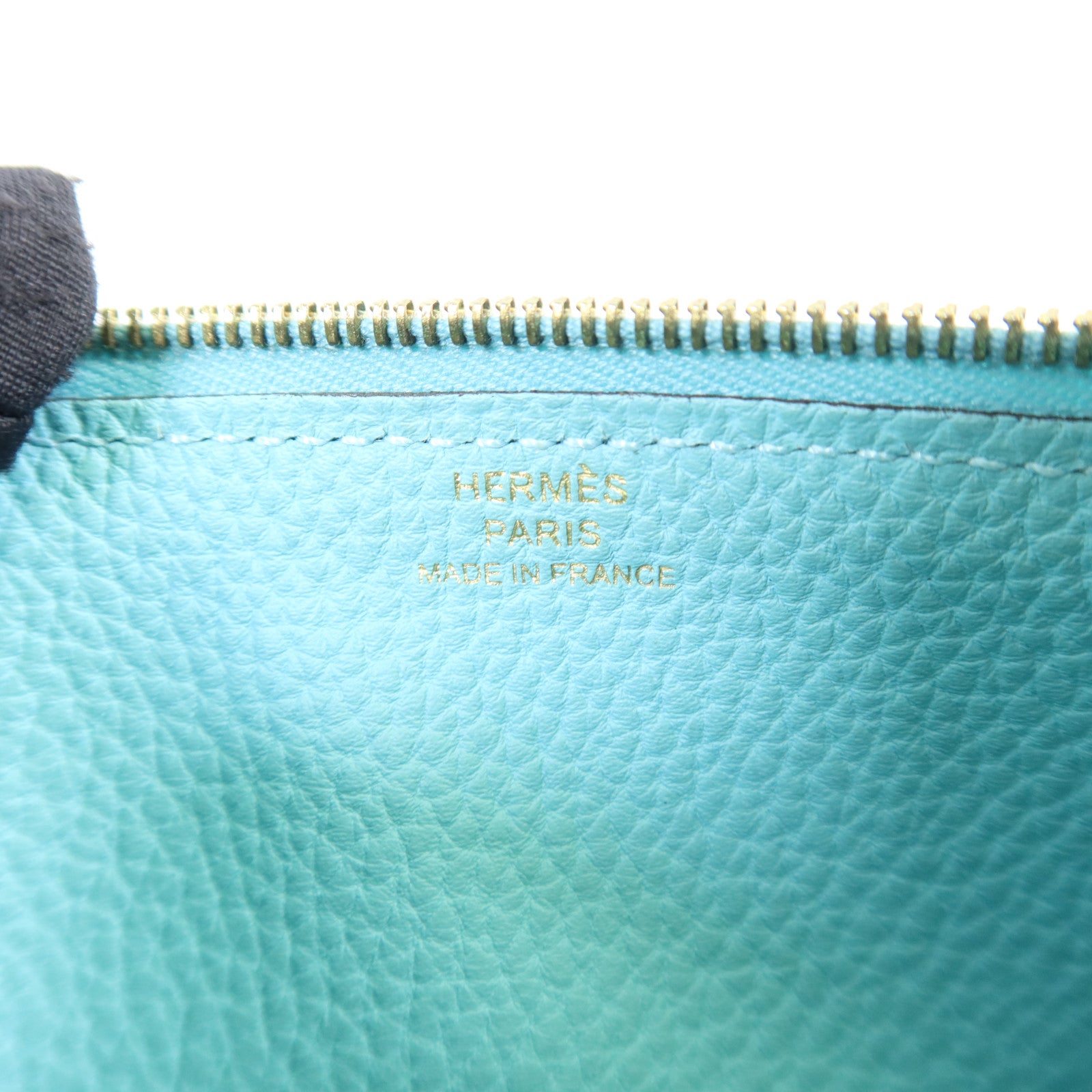 HERMES Clemence皮革Dogon GM金扣長錢包Bleu Atoll