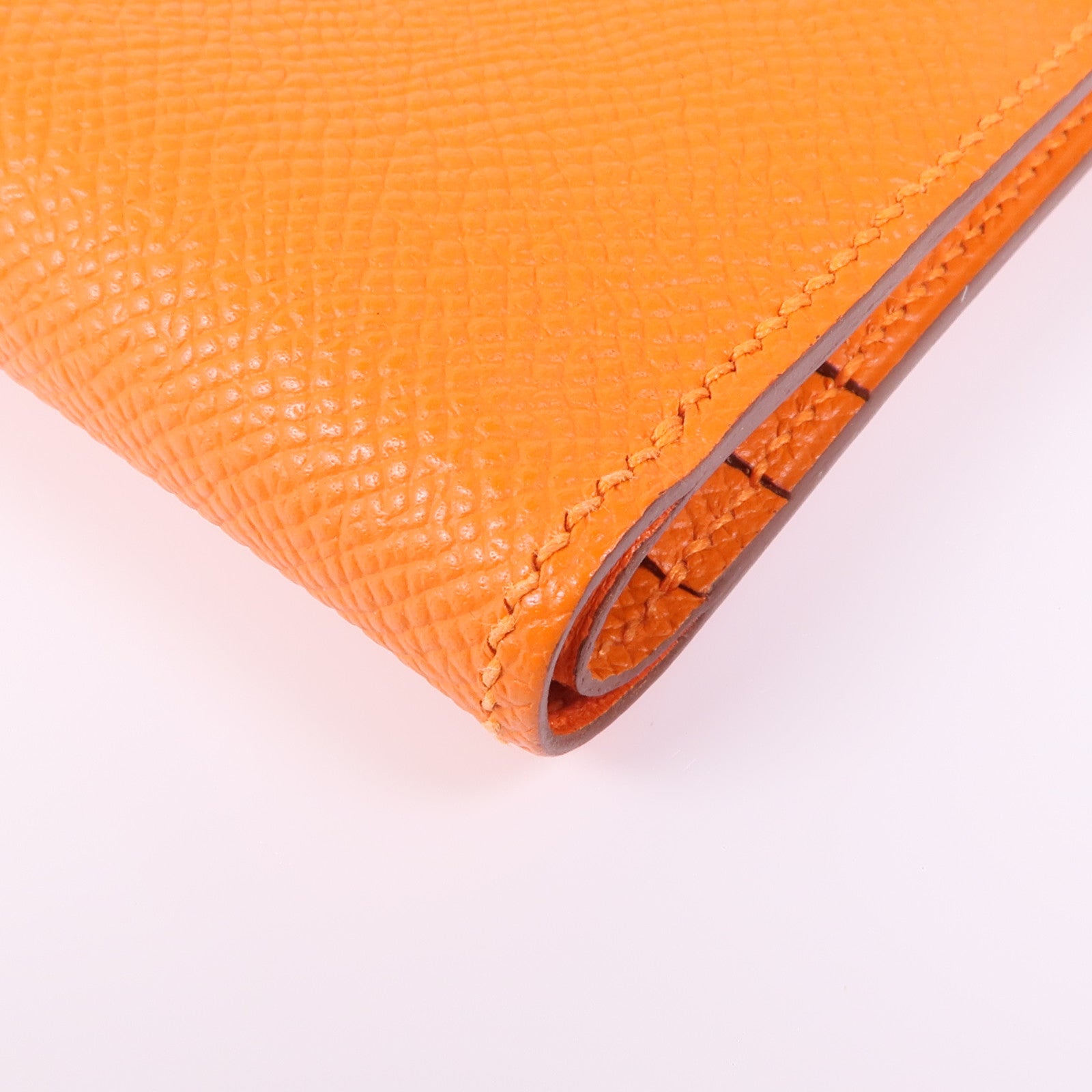 HERMES Epsom皮革Bearn Wallet金扣錢包Orange